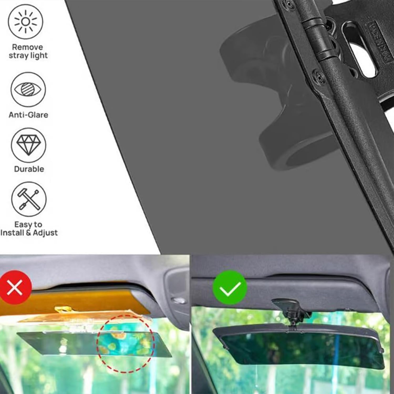 Visiera parasole universale per auto con protezione antiriflesso polarizzata, visiera parasole polarizzata per auto, blocco antiriflesso per la guida, visiera parasole antiriflesso per auto, visione