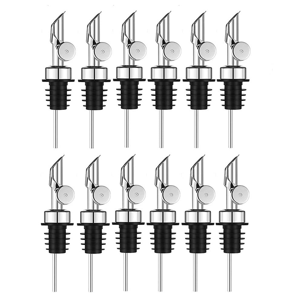 CTRLZS Weighted Stainless Steel Pourers Olive Oil Dispenser Spout Liquor Bottles Pourers Auto Flip Oil Dispenser (Silver,12Pcs)