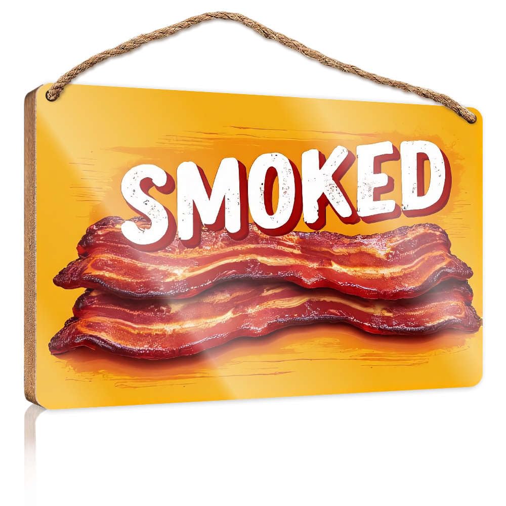Wooden Decorative Plaque Smoked Bacon Slices. Office Decor For Wall Funny Porch Decorations(15X28CM)