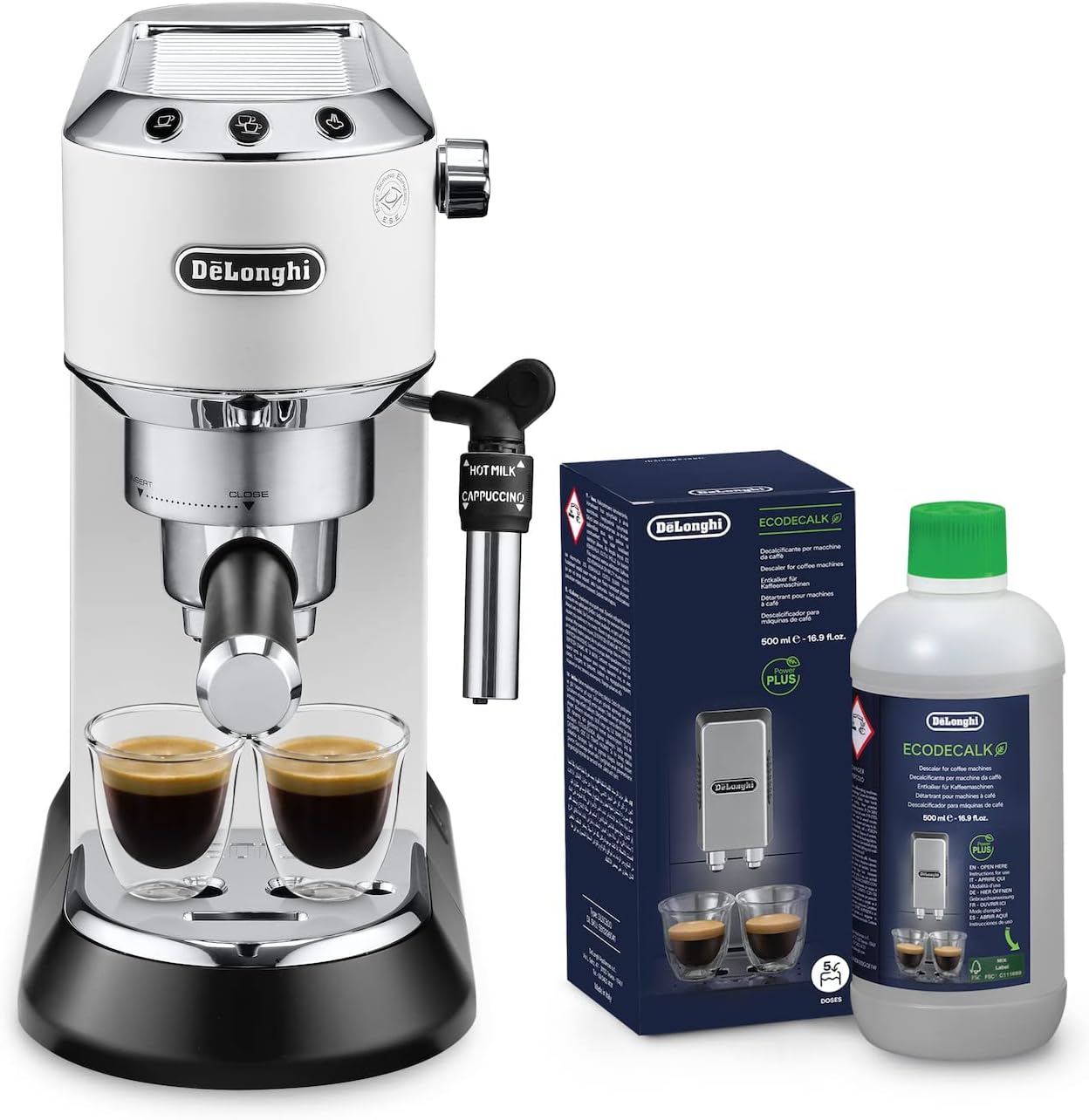 DeLonghi Dedica EC685.W Macchina da Caffè Espresso Manuale e Cappuccino, Caffè in Polvere o in Cialde E.S.E. DLSC500 ECODECALK Decalcificante Macchine Caffè Ecologico, Materie Prime Naturali DeLonghi Dedica EC685.W Macchina da Caffè Espresso Manuale e Cappuccino, Caffè in Polvere o in Cialde E.S.E. DLSC500 ECODECALK Decalcificante Macchine Caffè Ecologico, Materie Prime Naturali