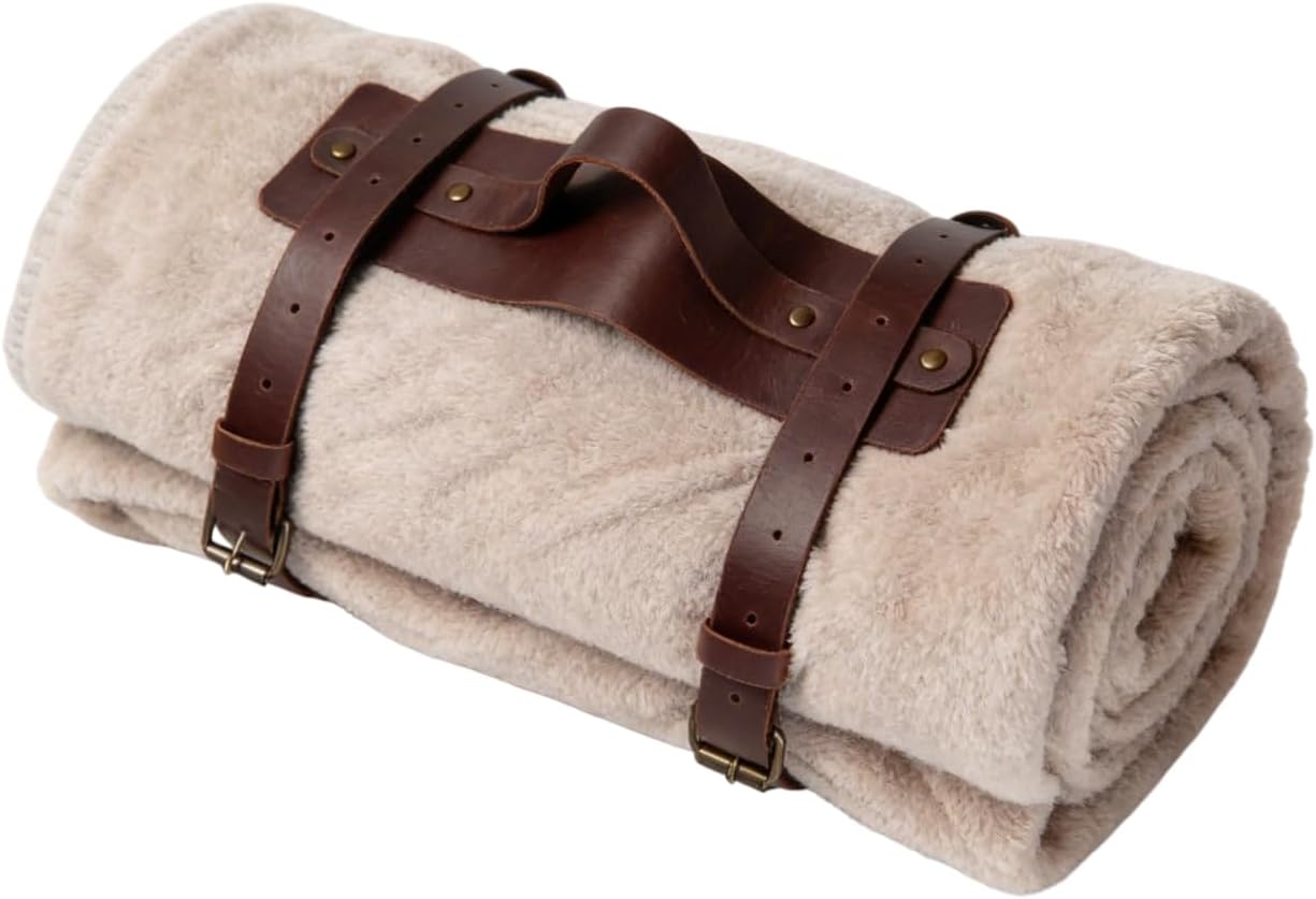 Full-Grain Leather Blanket Carrier Strap – Adjustable Blanket Holder, Minimalist Blanket Roll Strap for Picnic, Camping & Yoga – Durable Leather Strap (Blanket Not Included), Brown