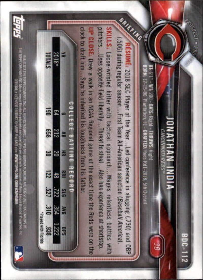 2018 Bowman Draft Chrome #BDC-112 Jonathan India Cincinnati Reds Baseball Card