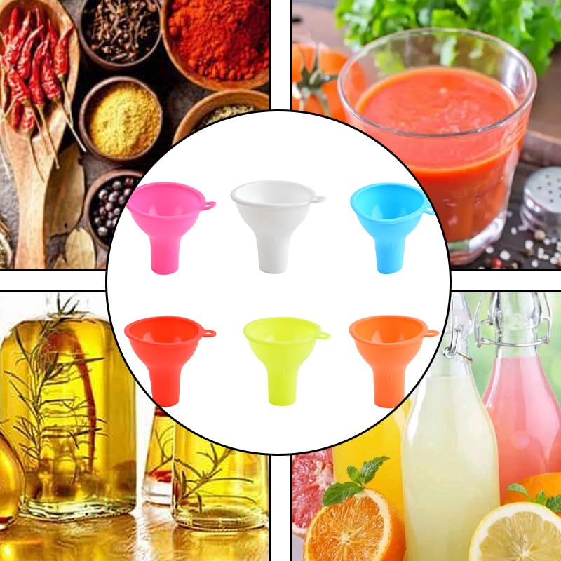 6 Pcs Silicone Funnels for Kitchen, Multi-Color Flexible Filling Small Funnels with Wide Mouth for Condiment & Liquid Transfer – Kitchen Gadgets & Accessories