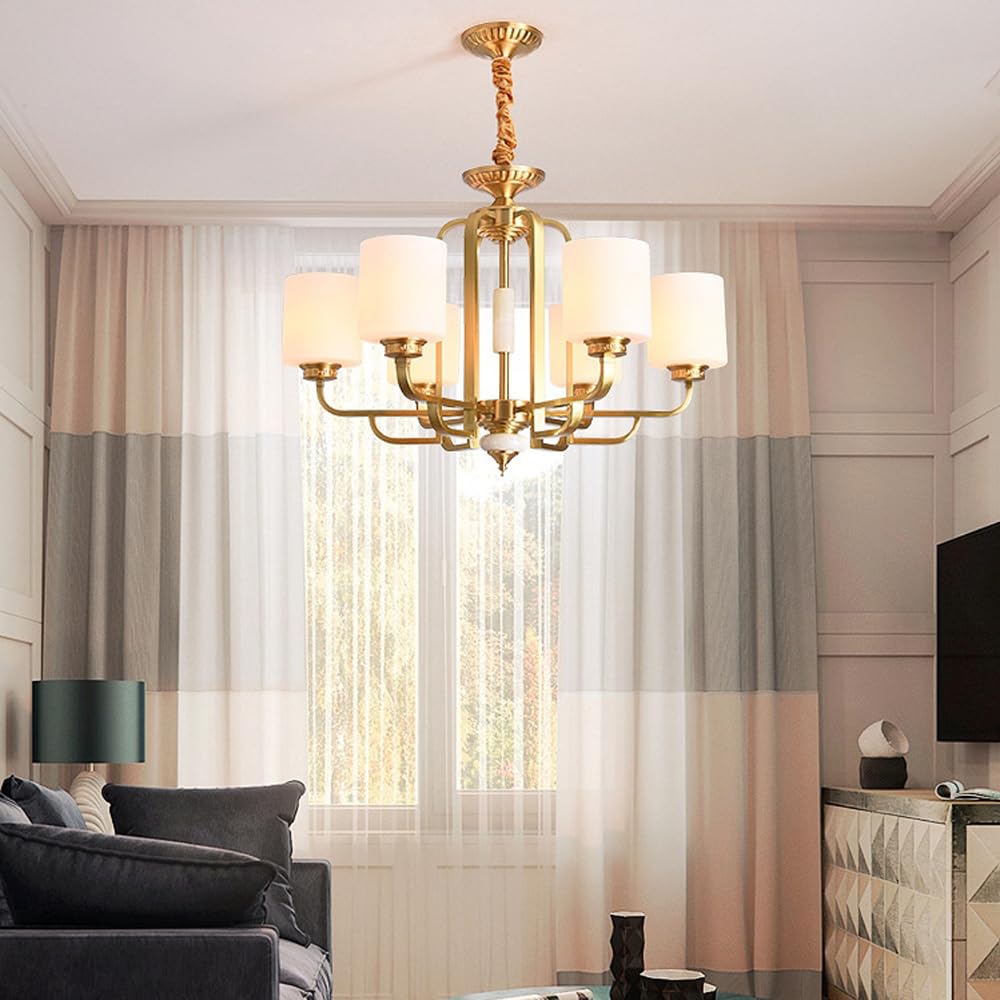 Żyrandol w stylu Mid-Century Modern – złota lampa wisząca, regulowany łańcuch, do jadalni, wyspy kuchennej, salonu