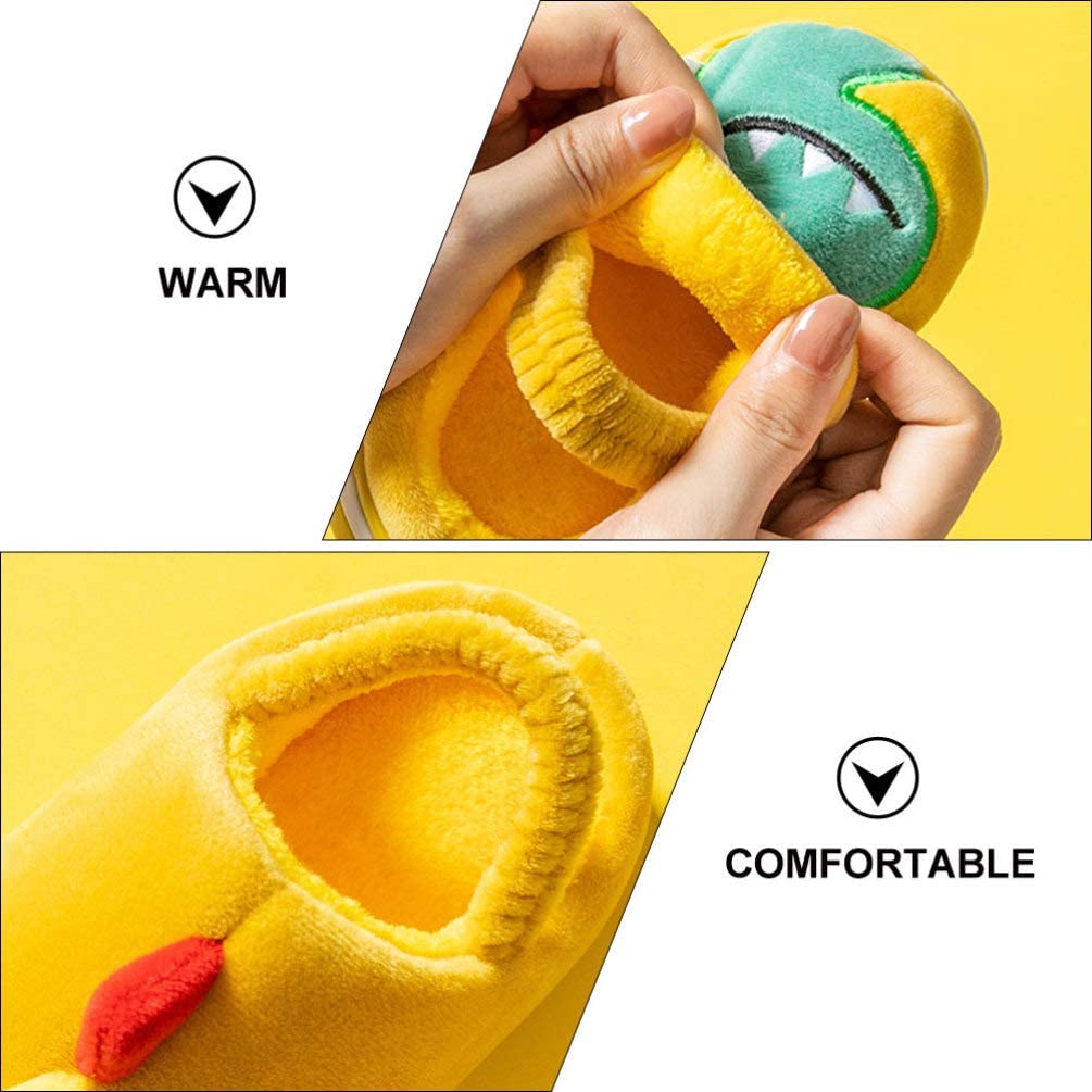 Pantuflas de dinosaurio de felpa para niños, con dibujos animados, para invierno, para casa, para exteriores, interiores, 1 par (color: amarillo, tamaño: 6,5 niños)
