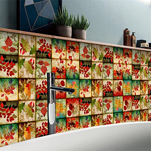 kyaoayo Antike Fliesen 24 Stück, Jahrgang Herbstblätter Designs, Badezimmer- und Küchenfliesen Dekoration, Dusche Treppen Küchenrückwand (15 * 15cm)