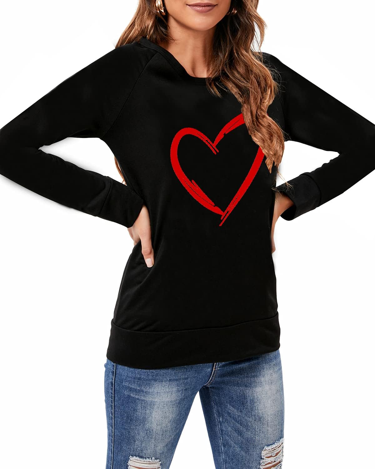 DDSOL Women Valentines Shirts Round Neck Long Sleeve Casual Heart T Shirt Hugs and Kisses Rainbow Love Sweatshirt - Image 3