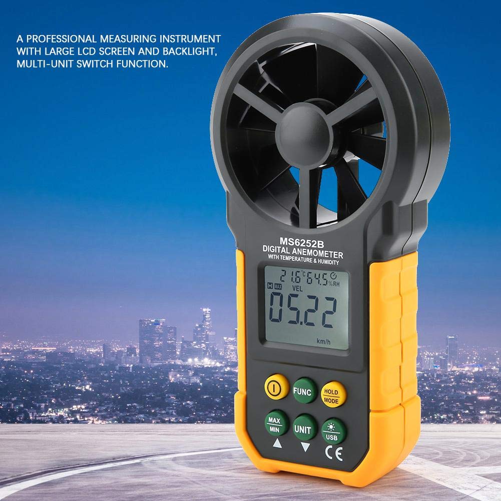 Digital Anemometer, PM6252B Handheld Windgeschwindigkeits LCD Hintergrundbeleuchtung Luftvolumen Messgerät Windgeschwindigkeits Messgerät Feuchtigkeitstemperatur Messgerät
