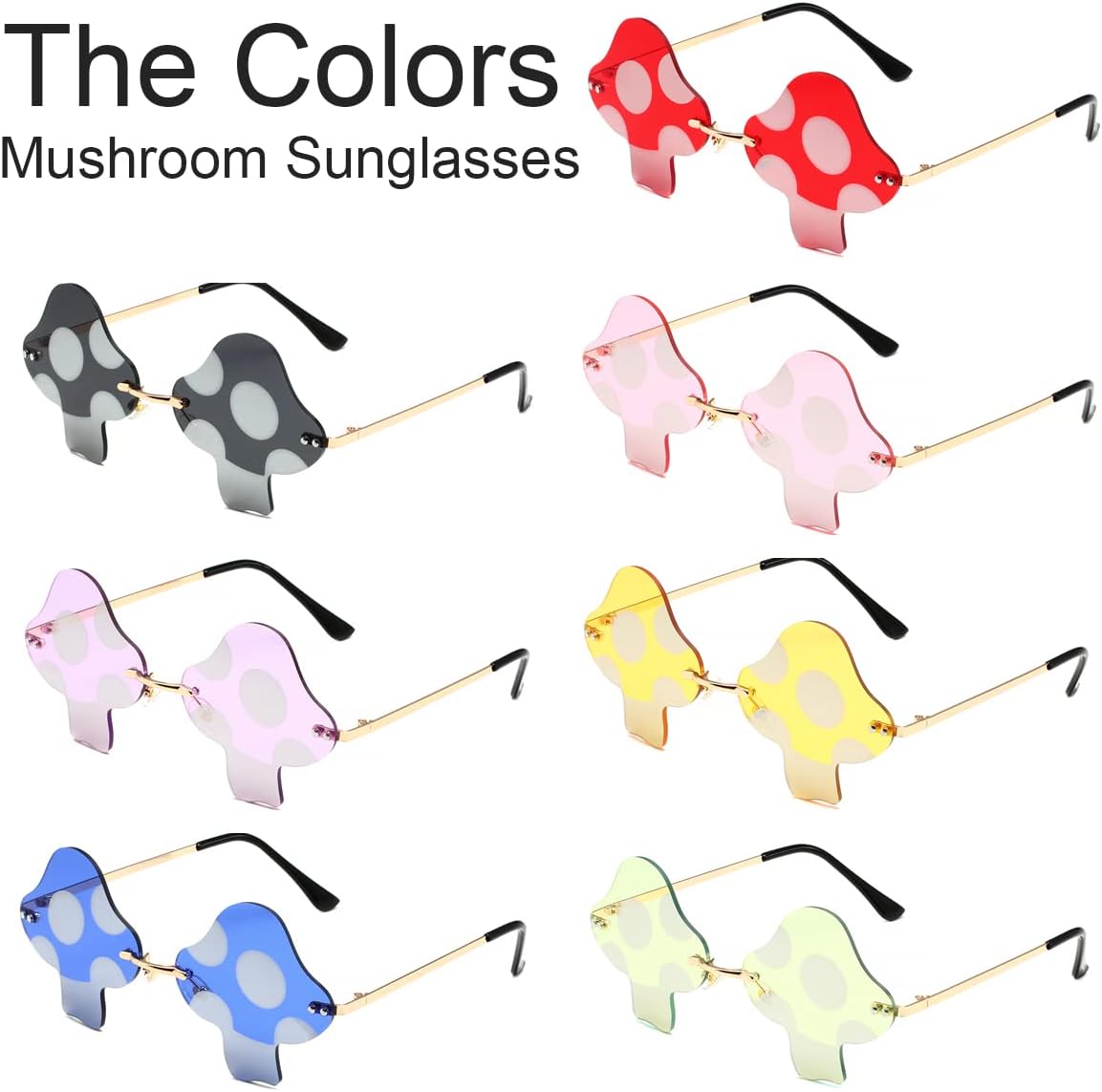 JOVAKIT Mushroom Shaped Sunglasses for Women Men Vintage Rimless Sun Glasses Retro rave Party Halloween Eyeglasses - Image 6