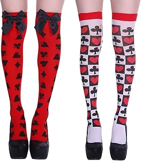 CVDYWDJIE 2 Pairs Playing Card Pattern Stockings Women Socks Over Knee Stockings Tight Stockings Party Costume Decoration ...