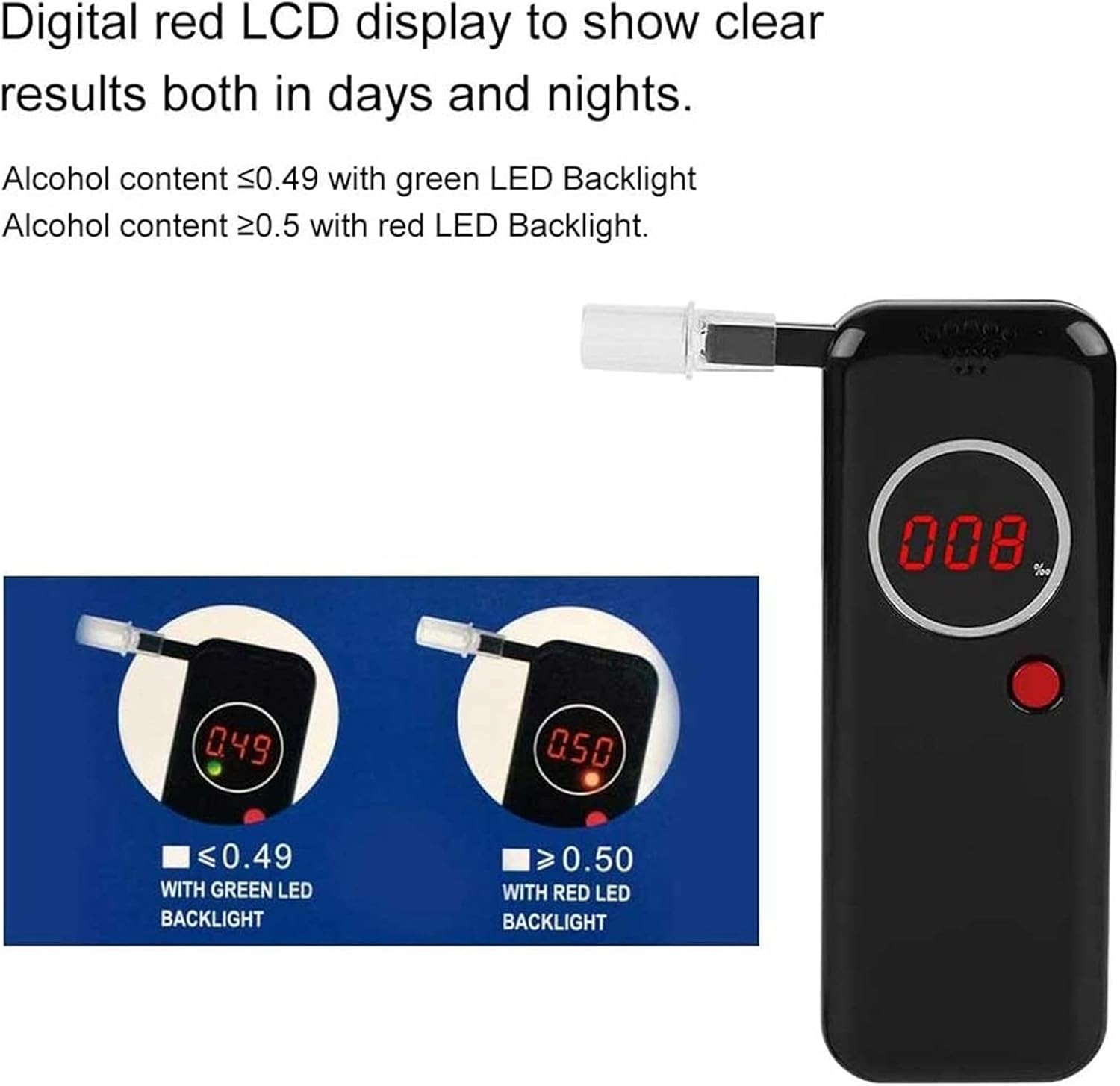 Portable Alcohol Breath Tester with LCD Display Digital Fast, High Accuracy Alcohol Detector，Drunk Driving Concentration Tester