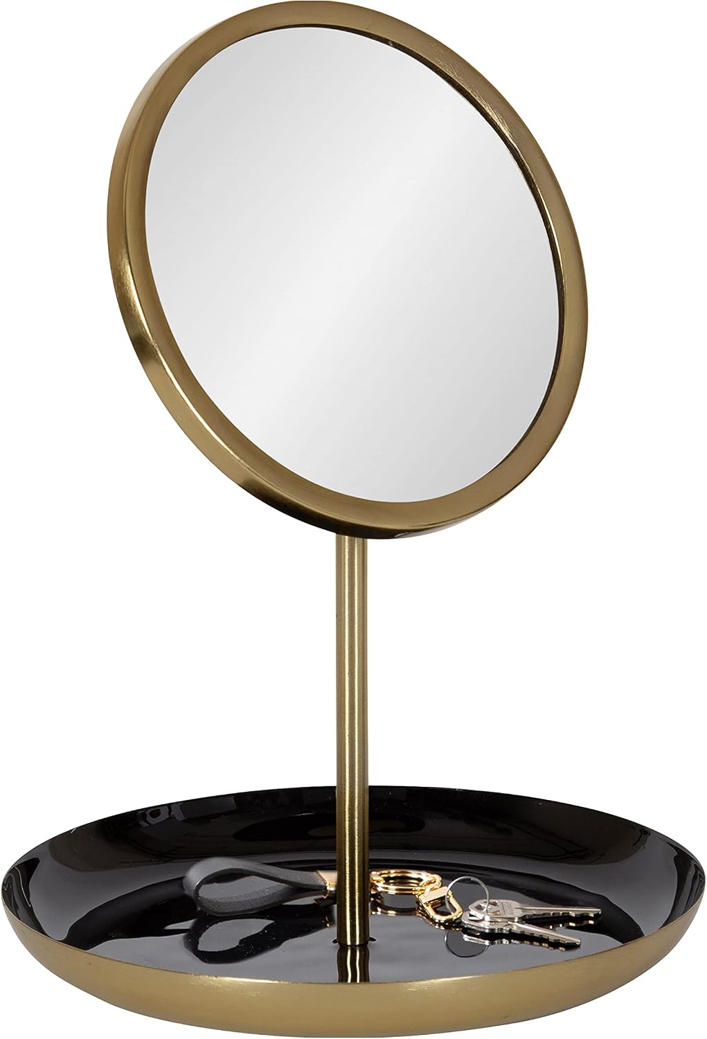 Kate and Laurel Laranya Modern Decorative Table Mirror; 11 x 15; Black and Gold; Glamorous Freestanding Tabletop Mirror with Robust Metal Tray for Makeup and Jewelry Storage and Display