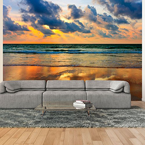 Artgeist Wall Mural Sea And Beach 118X91 In - Xxl Non-Woven Wallpaper Fleece Wall Decor Photo Print Picture Image Design Home Decoration Landscape Sunset Nature 100403-174 #TOP1