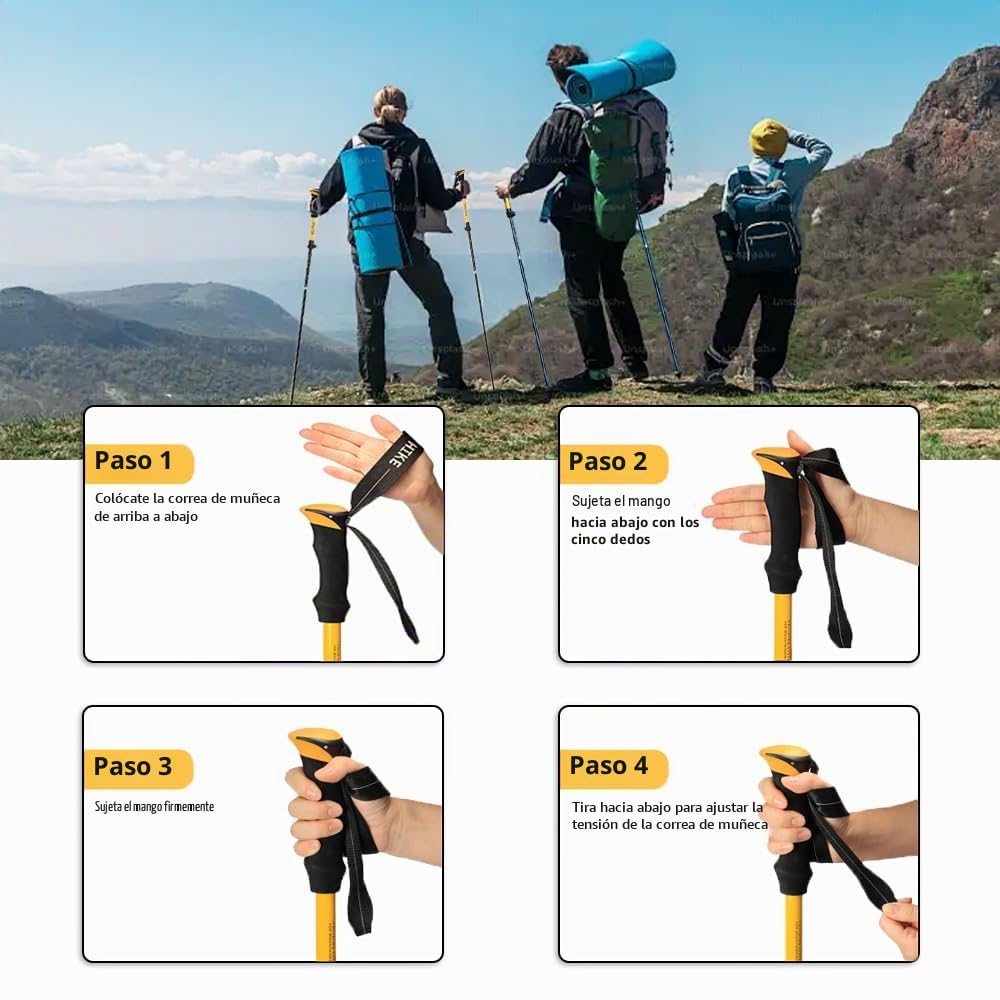 HUINING Bastones de senderismo plegables, 2 bastones de trekking de aluminio, para hombre y mujer, ligeros y plegables, ajustables, 115-135 cm, para deportes de montaña, senderismo y excursionismo