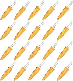 SENZEAL 20Pcs Corn Holders Corn on The Cob Skewers Stainless Steel Non-Slip Sweetcorn Holders Twin Prong Fruit Forks for BBQ Camping Picnics Party