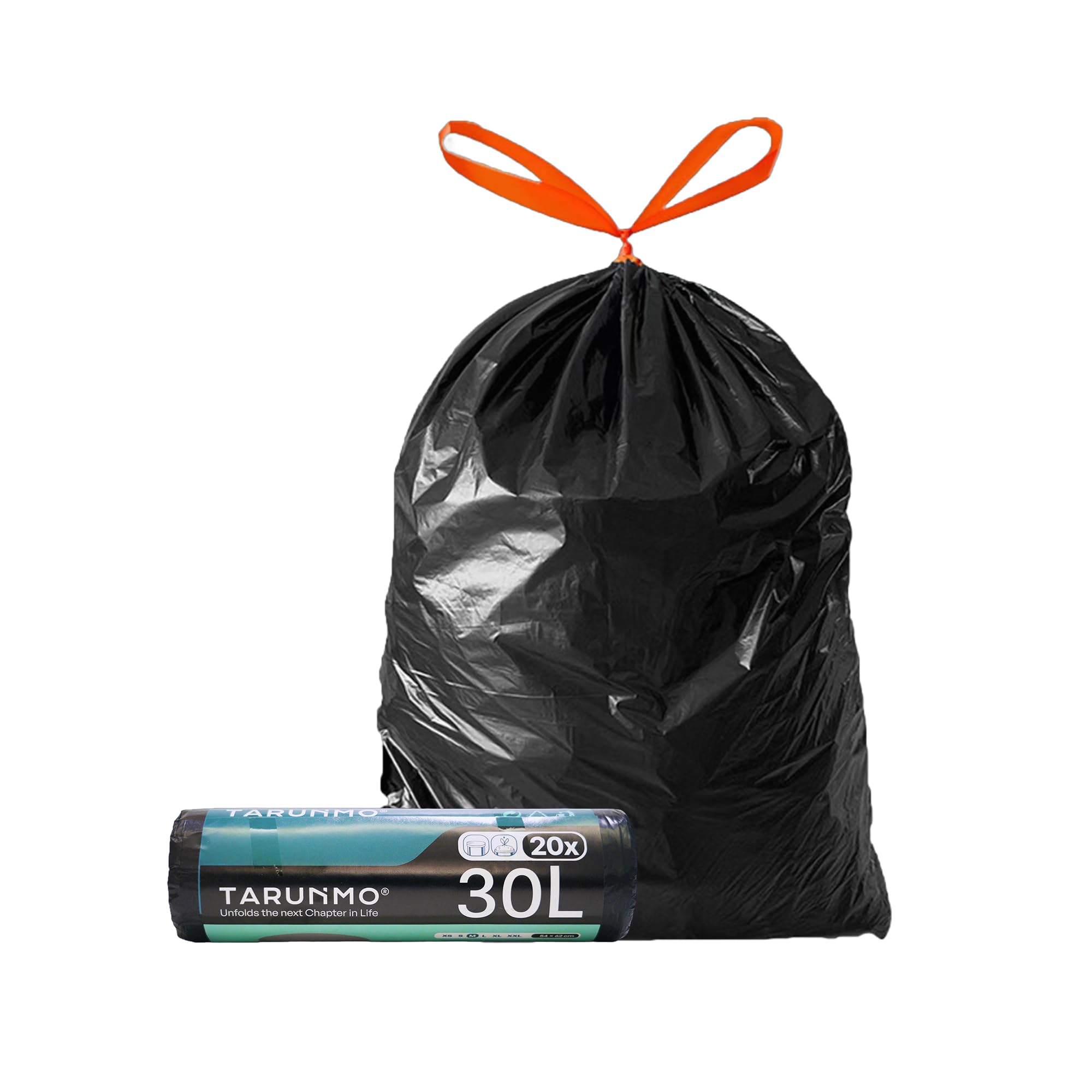 TARUNMO Kitchen Trash Bags 8 Gallon,Black Kitchen Garbage Bags Red Drawstring,Trashbags Unscented For Office,Bathroom Trash Can Bags Heavy Duty (20)