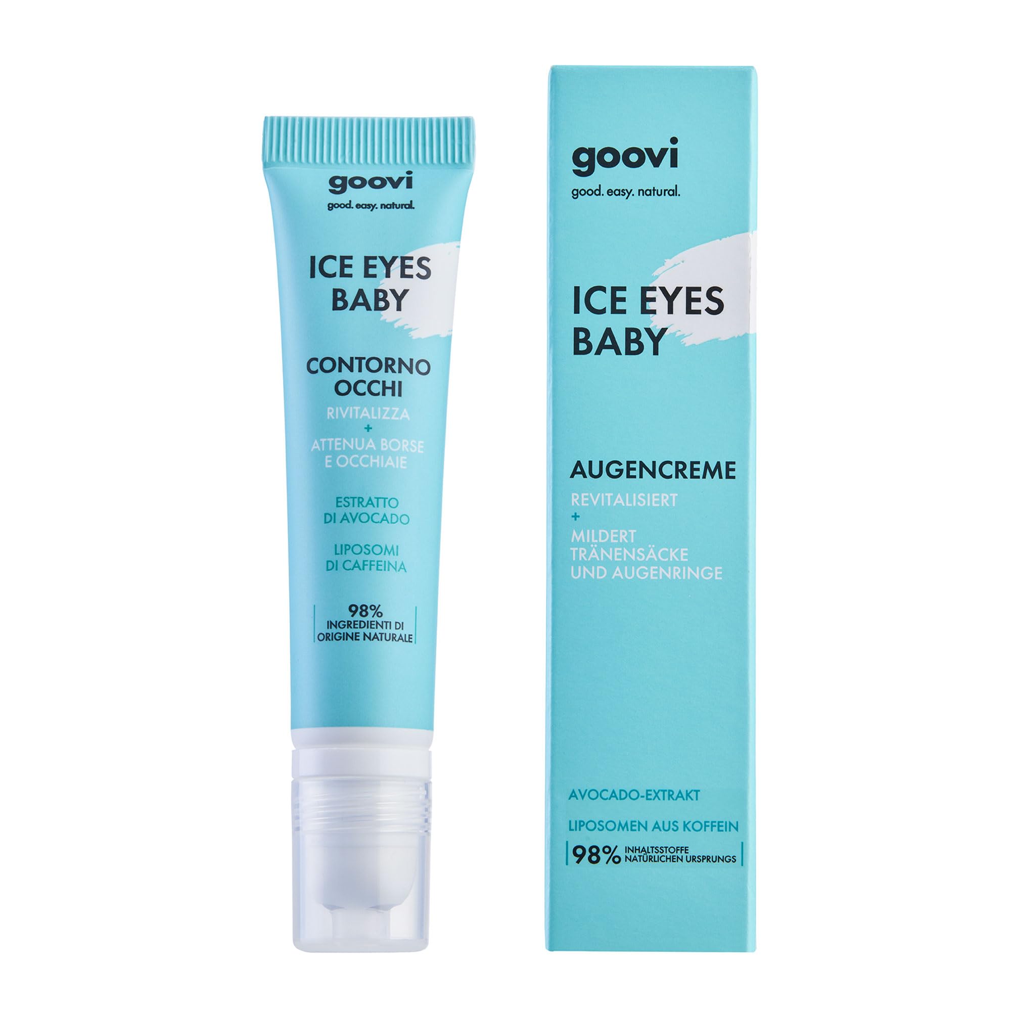 GOOVI Ice Eyes Baby Eye Contour Puffiness & Dark Circles - Augencreme gegen Tränensäcke & Augenringe - kühlender Applikator mit 3 Metallkugeln - 15ml