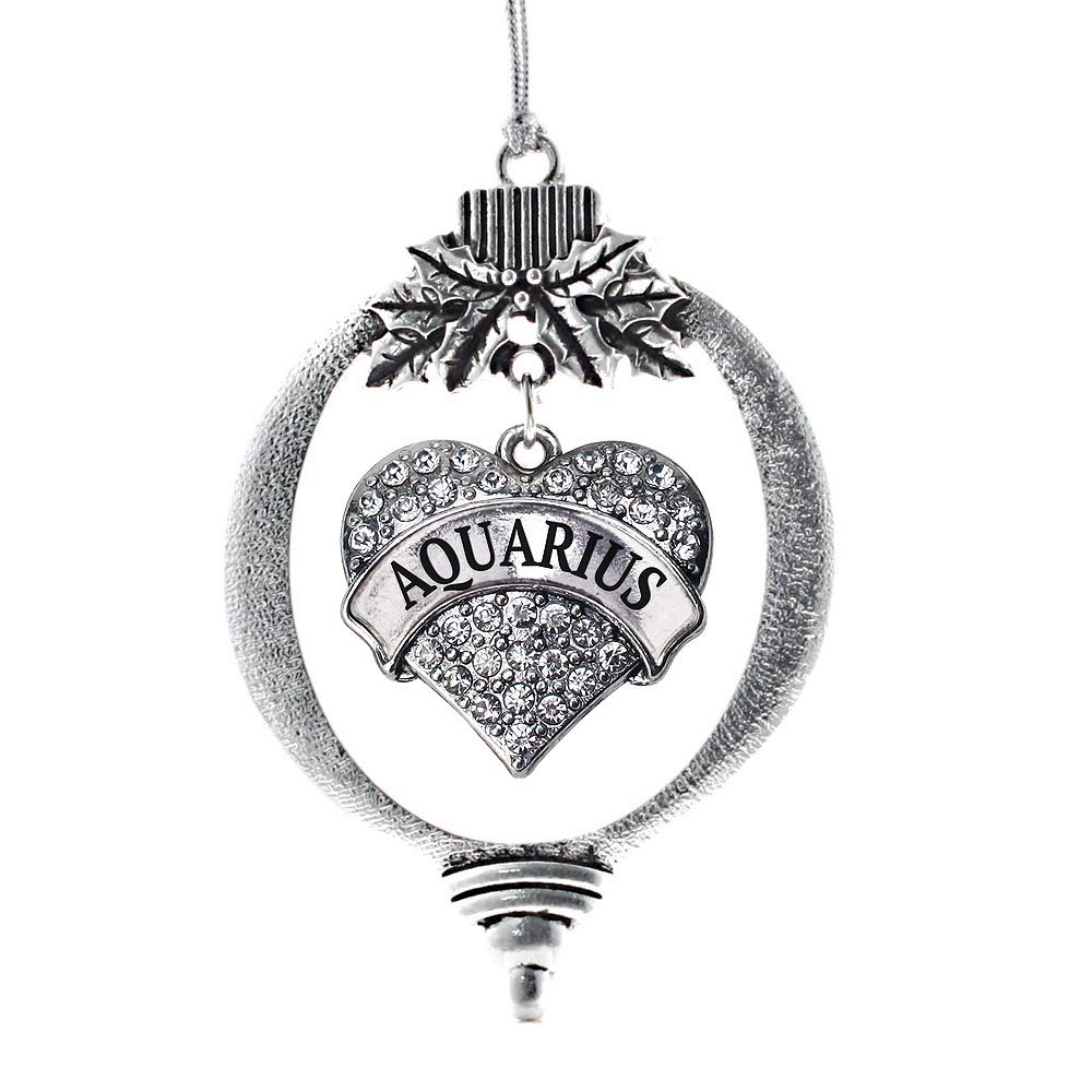 Inspired Silver - Aquarius Zodiac - Silver Christmas Ornament - Pave Heart Charm Christmas Tree Ornament with Cubic Zirconia - Holiday Hanging