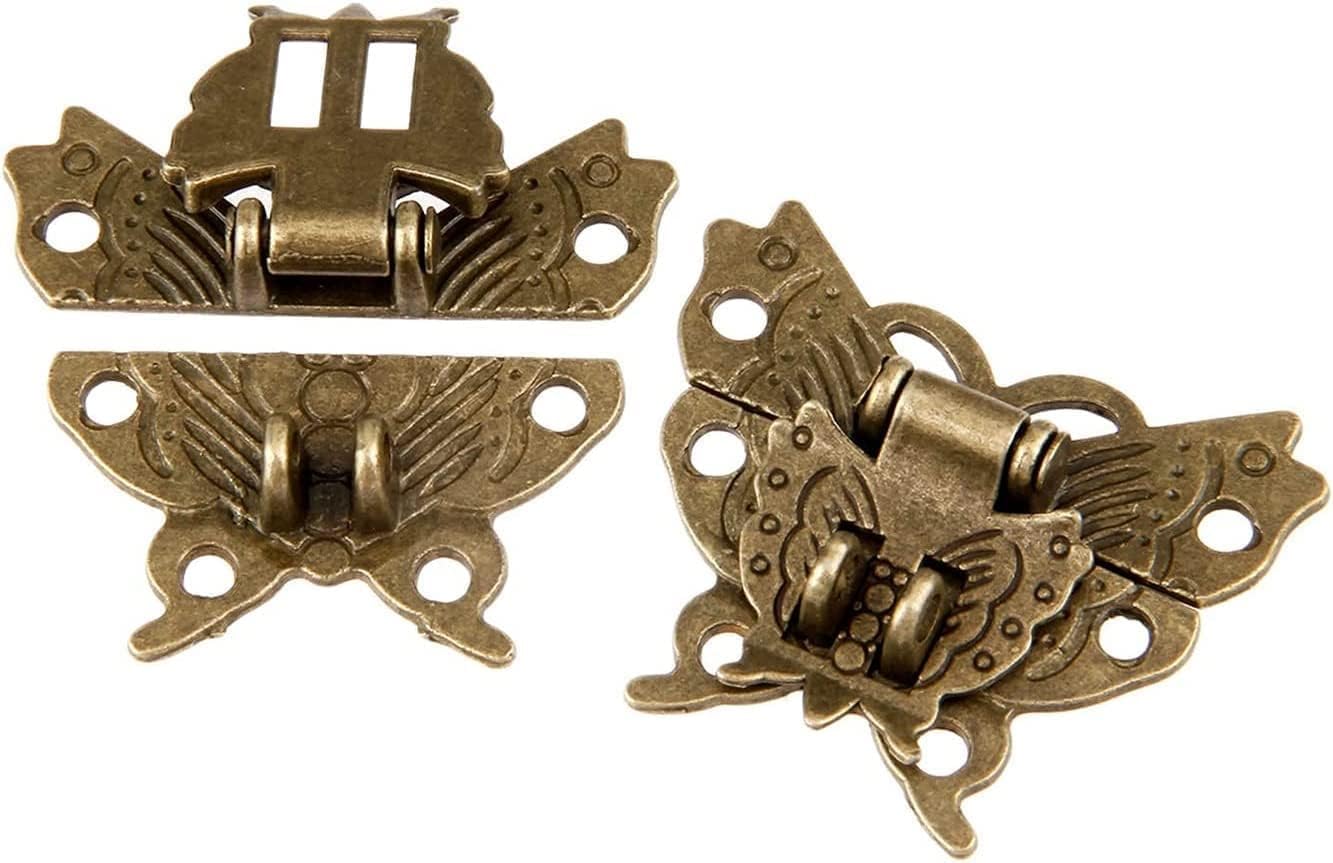 HEAGER Hasp Clasp Lock,Antique Retro Hasp Lock Buckle Hook Eye Latch,2Pcs Retro Vintage Butterfly Door Latch Buckle Jewelry Wooden Cabinet Buckle Lock Furniture Decoration Hardware 39 * 45MM But