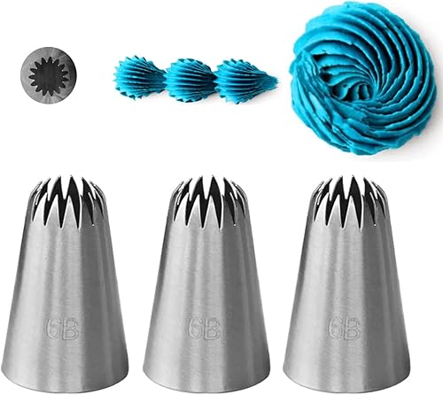 Punta de tubería 6B grande, punta de glaseado de estrella 6B para Eclairs, churros, merengue, decoración de galletas, 3 piezas