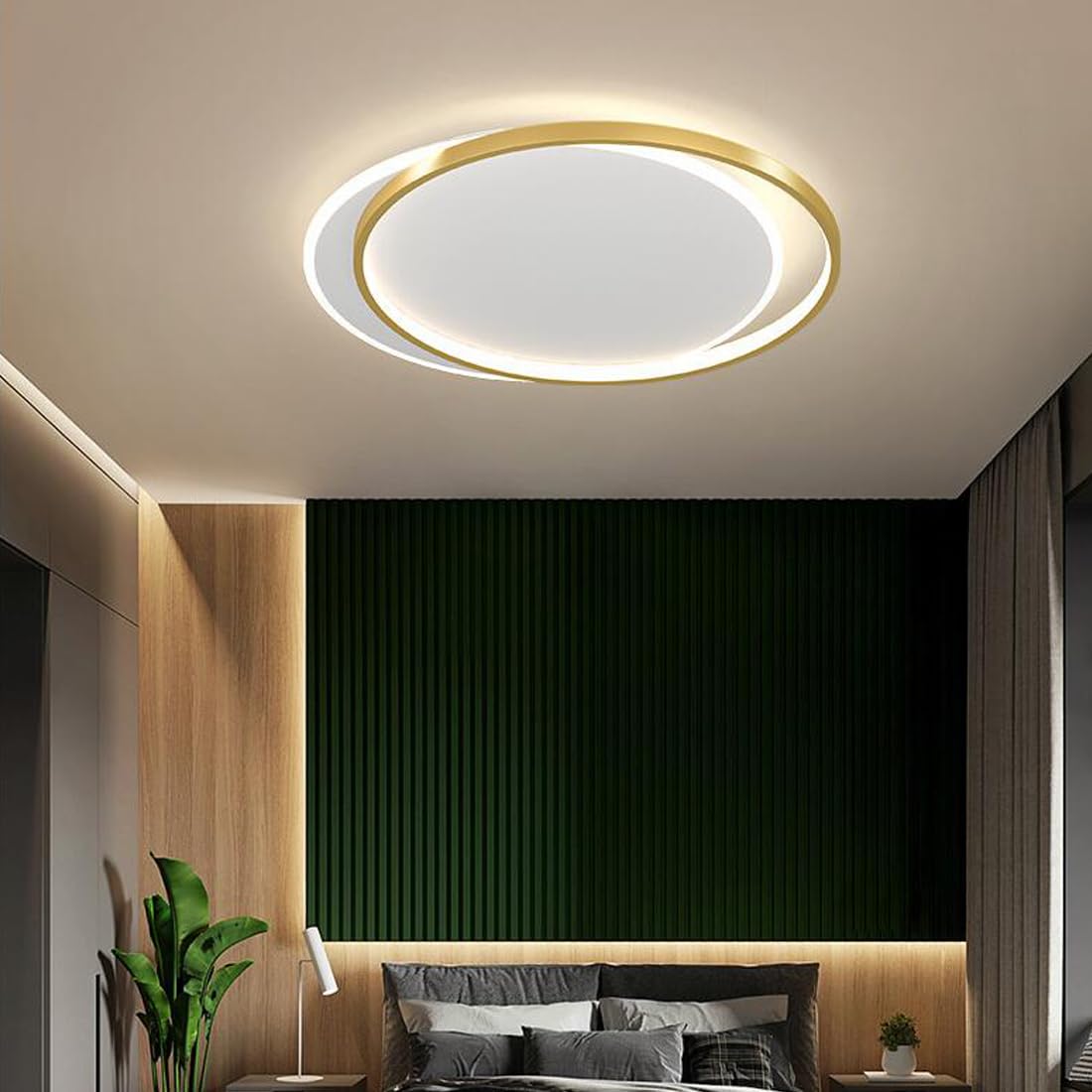 Lampa sufitowa LED, złota, ściemniana, owalna, okrągła, modna lampa akrylowa, lampa sufitowa, do sypialni, nowoczesny, romantyczny design, dekoracja z pilotem zdalnego sterowania, oświetlenie sufitowe