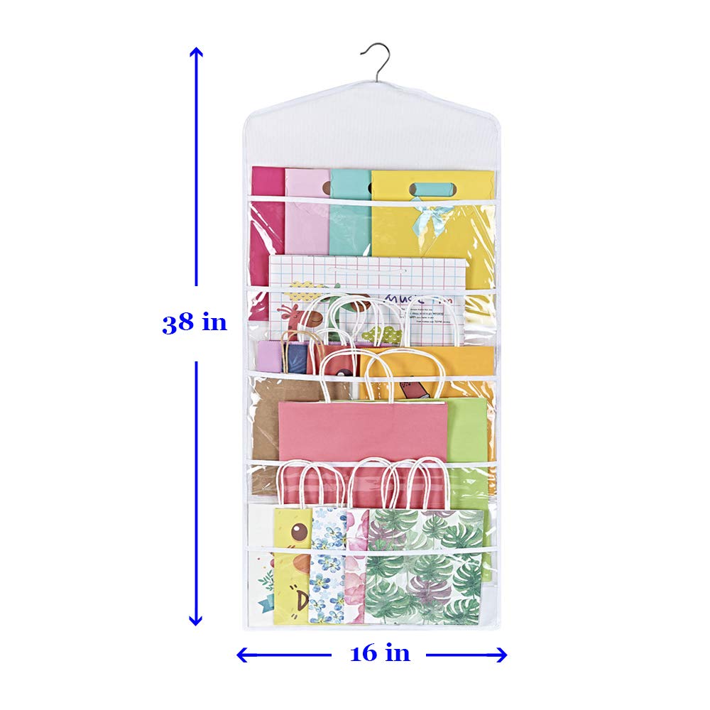 ProPik Organizzatore da appendere su entrambi i lati, con molteplici tasche anteriori e posteriori, per organizzare la carta regalo, carta velina e sacchetti di carta, in PVC (bianco) da 100 x 40,5