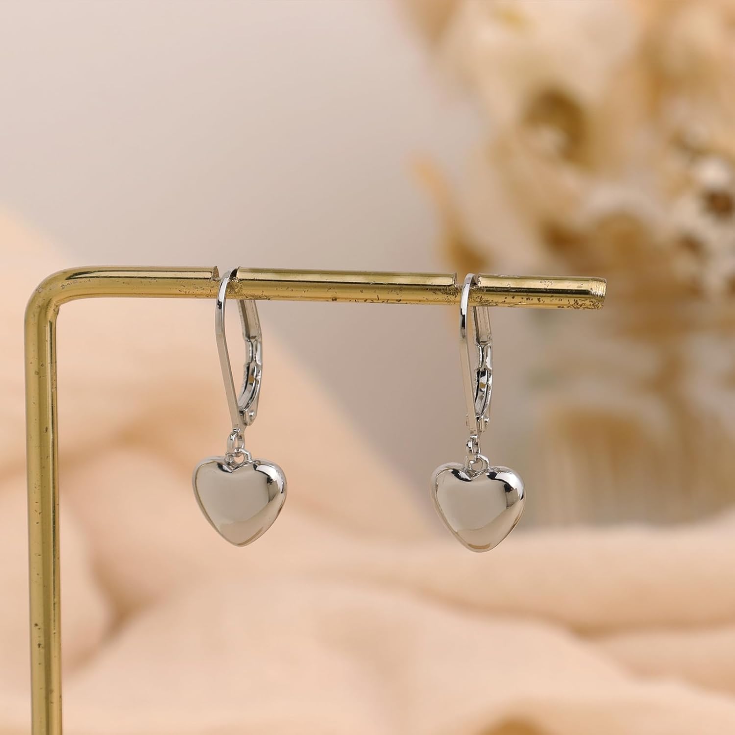 Chunky Silver Heart Dangle Earrings for Women, Trendy Cute Hypoallergenic Love Leverback Drop Dangling Earing Spring Prom Accessories Jewelry Gift - Image 7