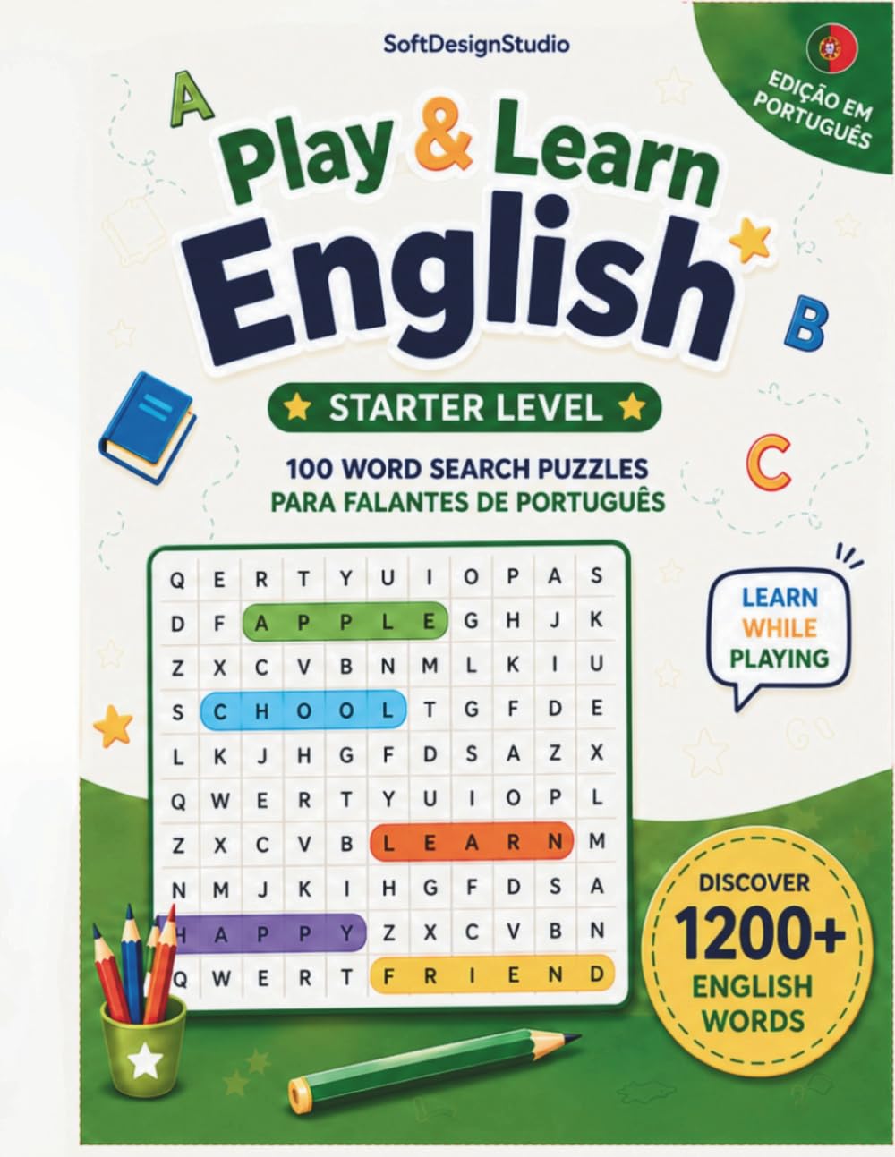 Play & Learn English!: 100 Word Search Puzzles para Crianças que Falam Português | Aprenda Mais de 1200 Palavras em Inglês Enquanto Brinca com Visual Learning & Brain Training Activities