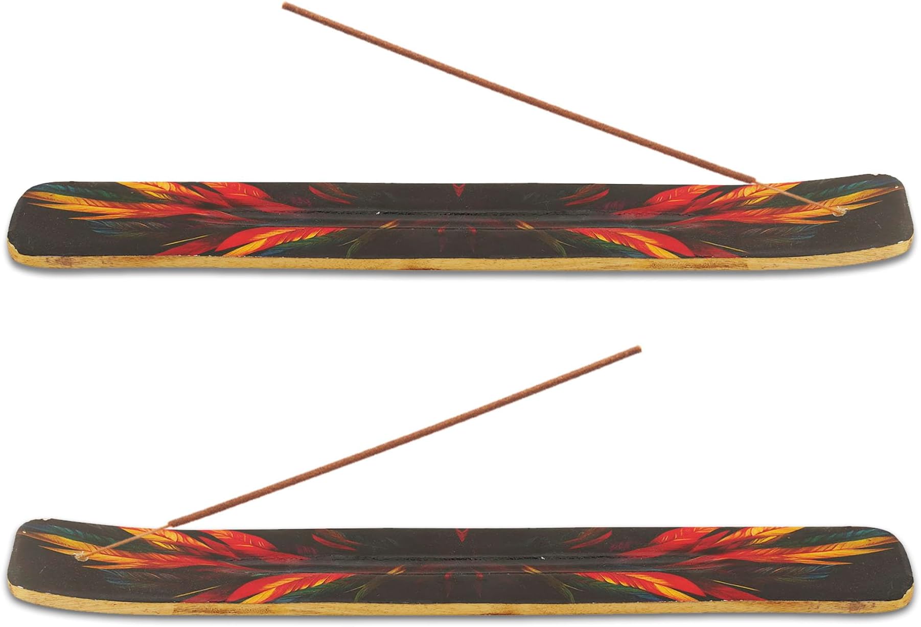 Wooden Incense Holder Burner Holder, Modern Incense Ash Catcher or Incense Stick Holder for Home Décor, 10-inch Long for Home Décor, Mango Wood (Multi Feather Dark)