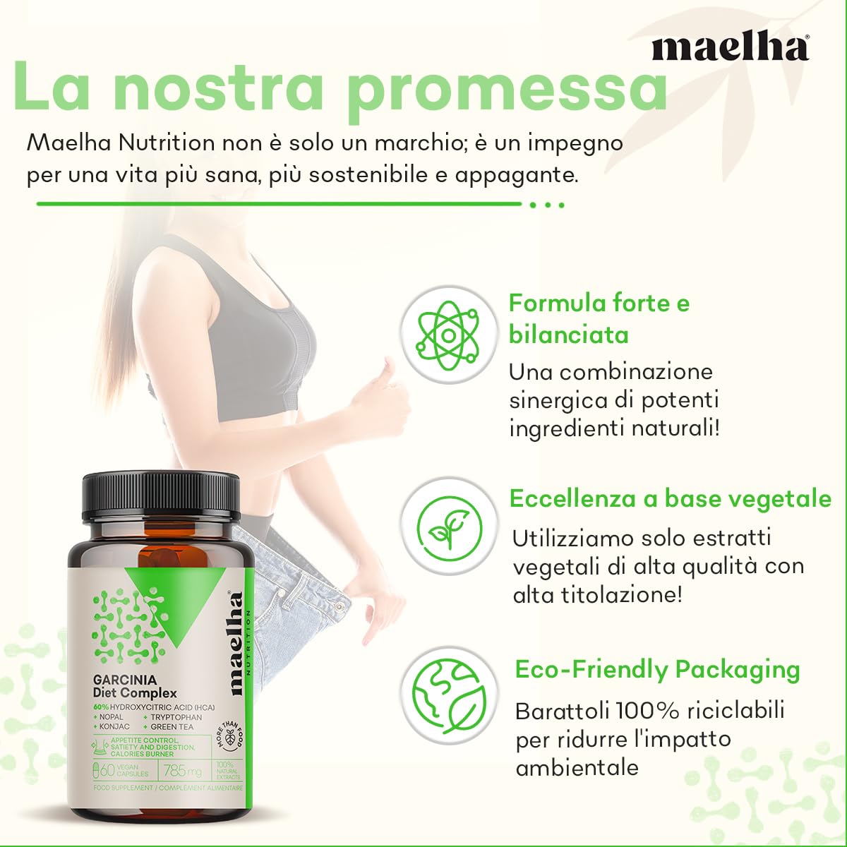 Garcinia Cambogia Extra Forte | Konjac alta titolazione di Glucomannano | Caffe Verde | Te Verde | Nopal | 60 capsule | 60% HCA | 100% Naturale e Vegano