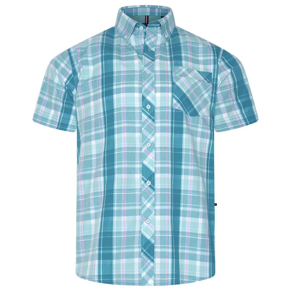 Kam Men's Aqua Check Shirt Short Sleeve Casual Cotton Button Down Plus Size 2-8Xl 6378 (Uk, Alpha, 5XL, Plus, Regular, )