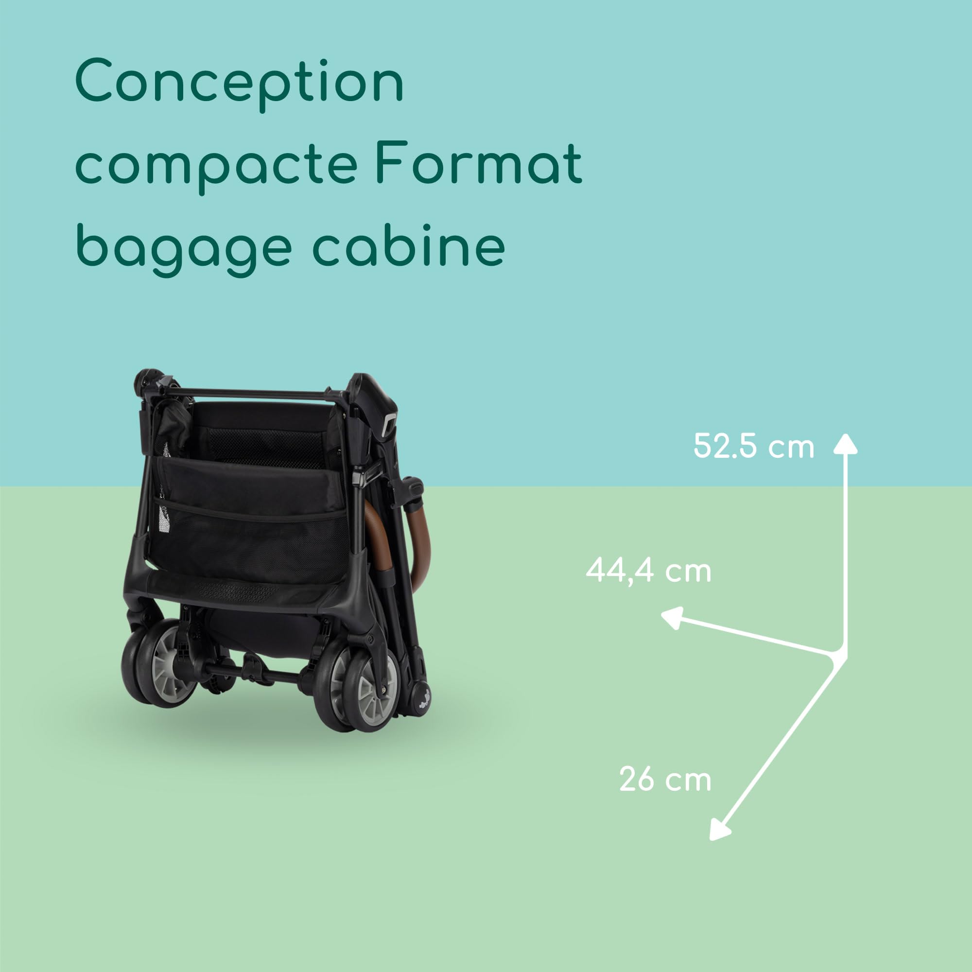 Bebeconfort Zephir, poussette bébé compacte, 0 à 4 ans (22 kg max.), poussette de voyage légère (5.6 kg), autorisée en bagage cabine, siège inclinable et position allongée, panier, Mineral Graphite