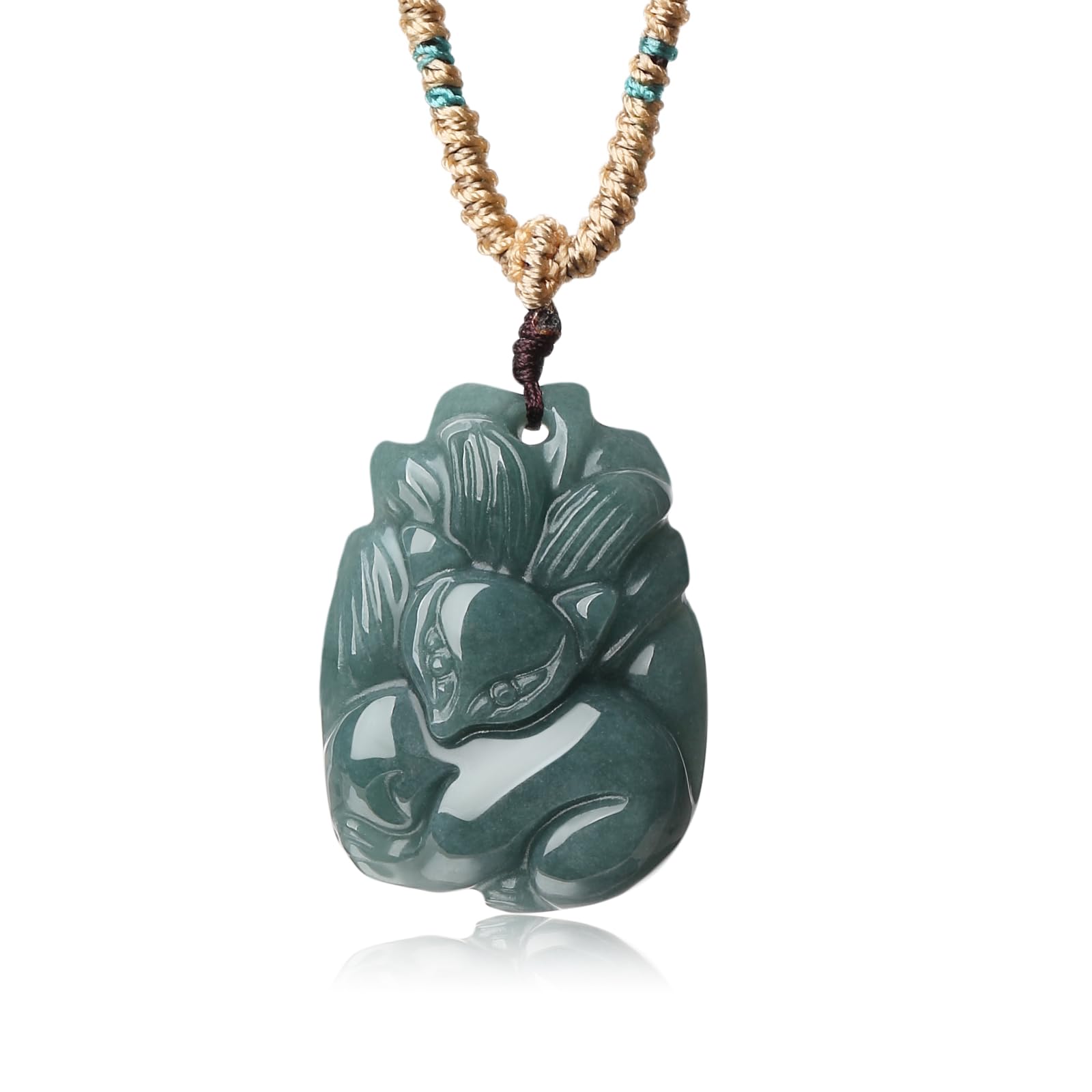QVFVJA Real Jade Fox Queen Pendant For Women Men Lucky Nine Tailed Fox Charm Genuine Certifited Jadeite Stone Jewelry Amulet Protection