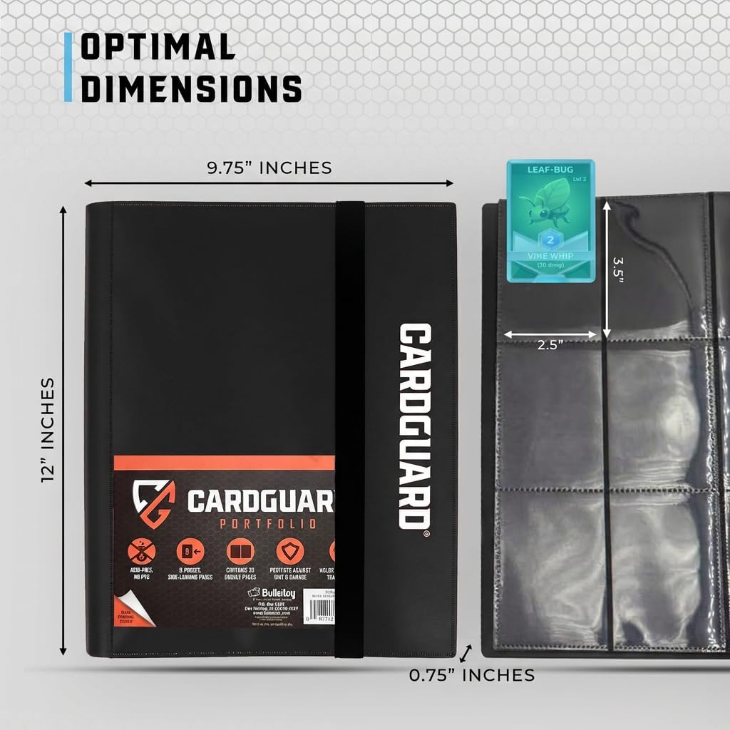CardGuard Trading Card Binder Pro-Folio – 9 Pocket Binder - Side-Loading Album, Durable & Acid-Free Storage for Pokémon, YuGiOh, MTG, TCG, Game & Sports Cards, Black