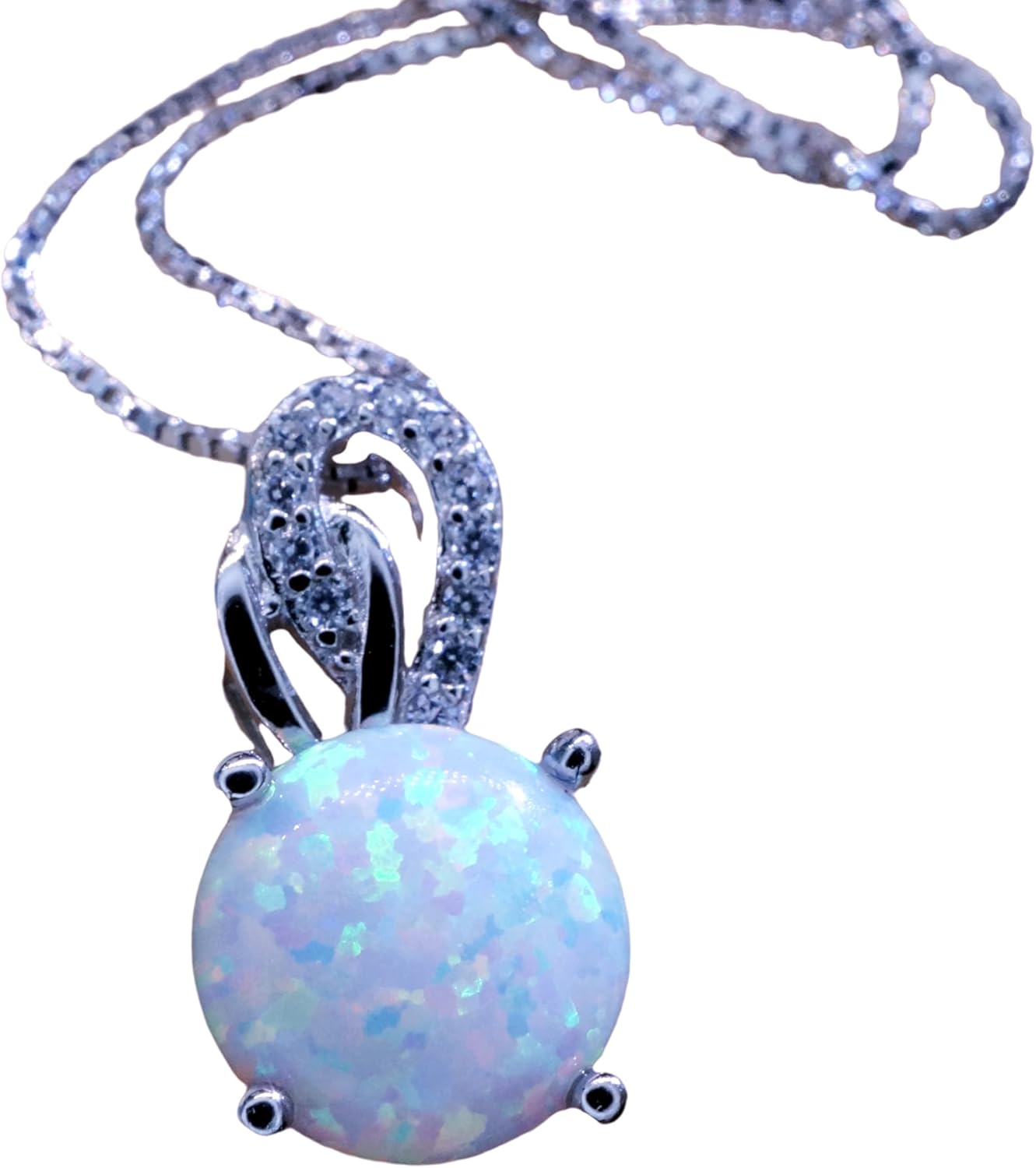 small tiny white fire opal necklace 18kgp @ sterling silver Adjustable chain 16" ~20"
