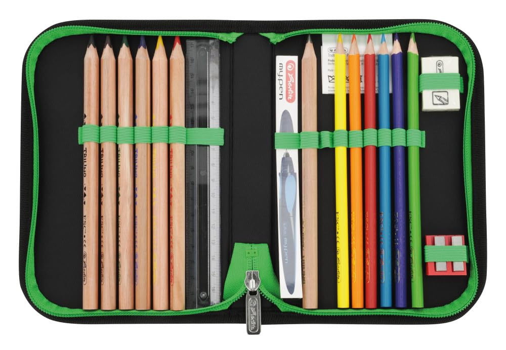 Herlitz Softlight Plus Mochila escolar, Niños, Multicolor, 38 x 28 x 23 cm | Negro y verde, de botellas de PET recicladas, 1ª clase primaria, 18 l, Panther