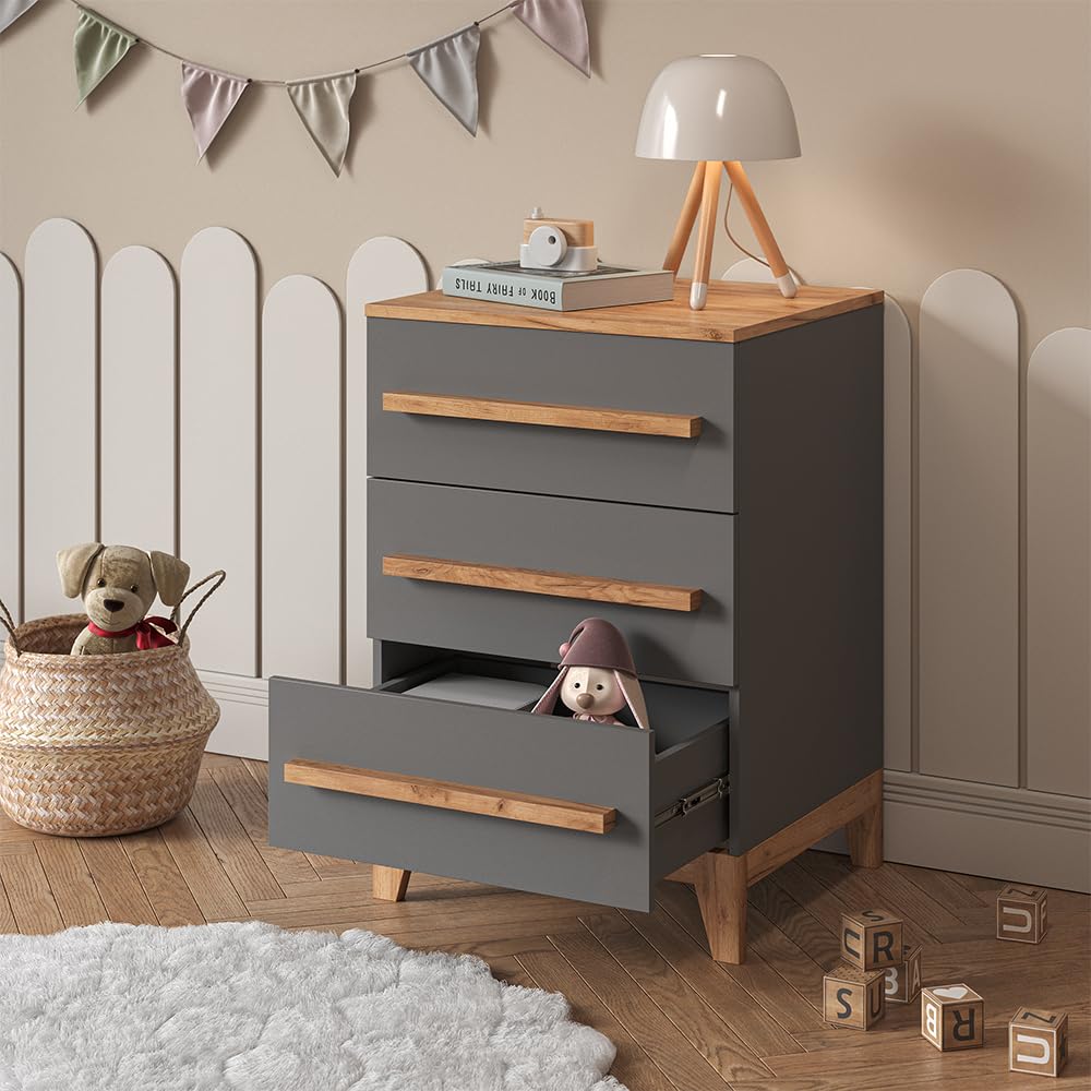 VitaliSpa Aparador Malia, Gris/Artisan, 60 x 88 cm con 3 cajones, Compatible con Otros Muebles de la Serie Malia