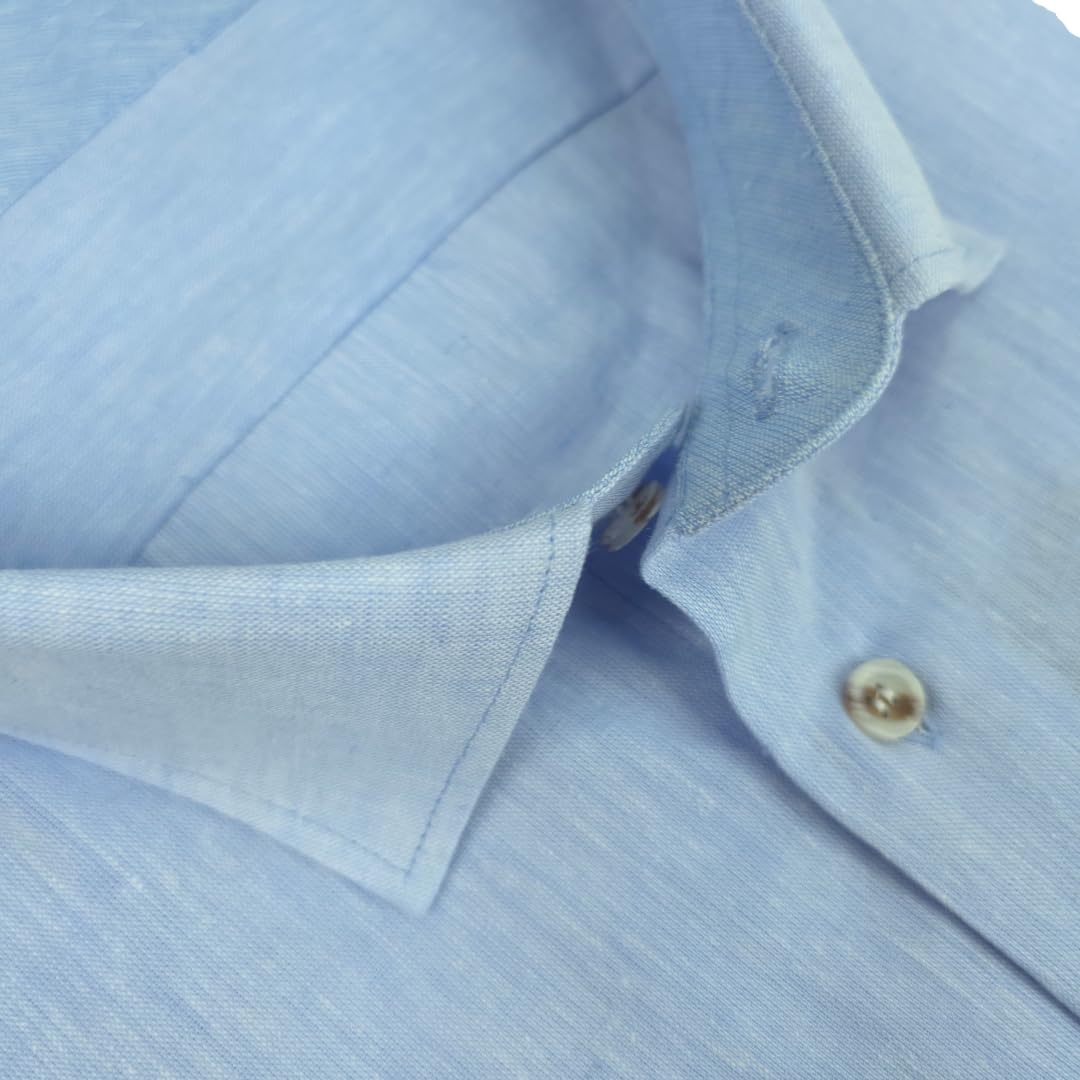 Camisa de hombre de manga larga, 100% puro lino, tallas grandes, botón Down, color liso, 4XL, 5XL, 6XL, azul celeste, 6XL
