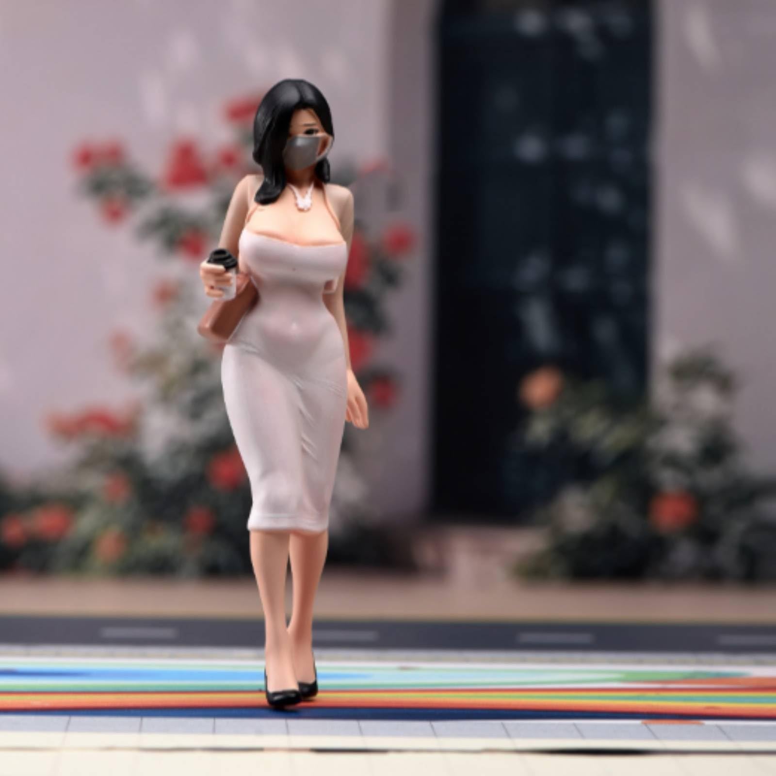 Harilla Miniatura Figura Femenina con Bolso y Elegante sanía en Resina para Escena Café y coración Salón Acuada para Regalo y Exhibición, Style to 1