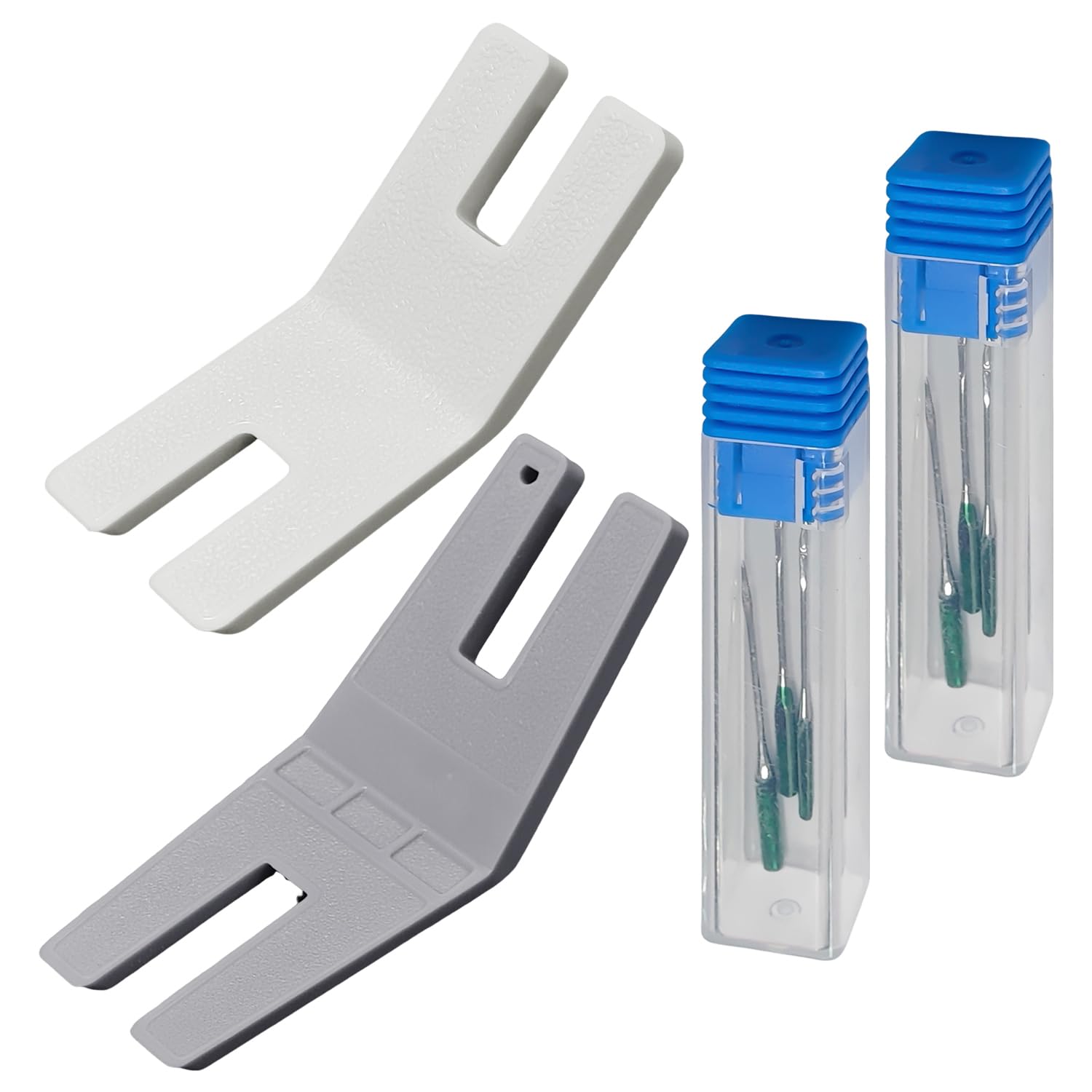 Rnskfg White 2 Pieces Of Sewing Machine Nail Buckle Plate And 2 Boxes Of Sewing Machine Needles, Plastic Sewing Machine Pressing Feet, Multi-Functional Sewing Tools, Sewing Machine Accessories.