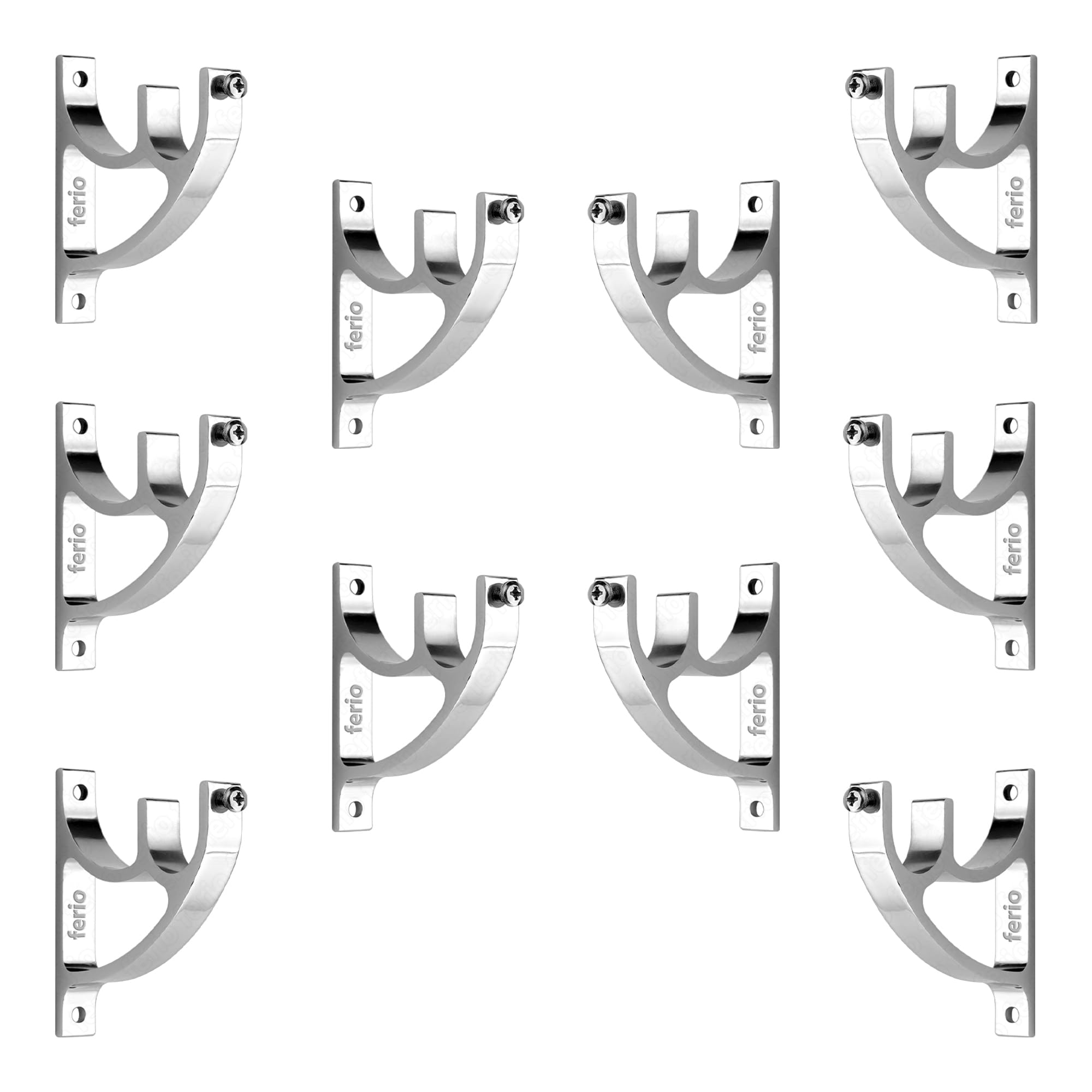 Ferio Artistic Curtain Brackets for Modern Home and Window Fitting Ideal for 1 inch Curtain Rod for Window and Door Rod Holder Accessories for Home Improvement (Chrome, Pack of 10) (B0CRKQY5RW) Amazon Price History, Amazon Price Tracker
