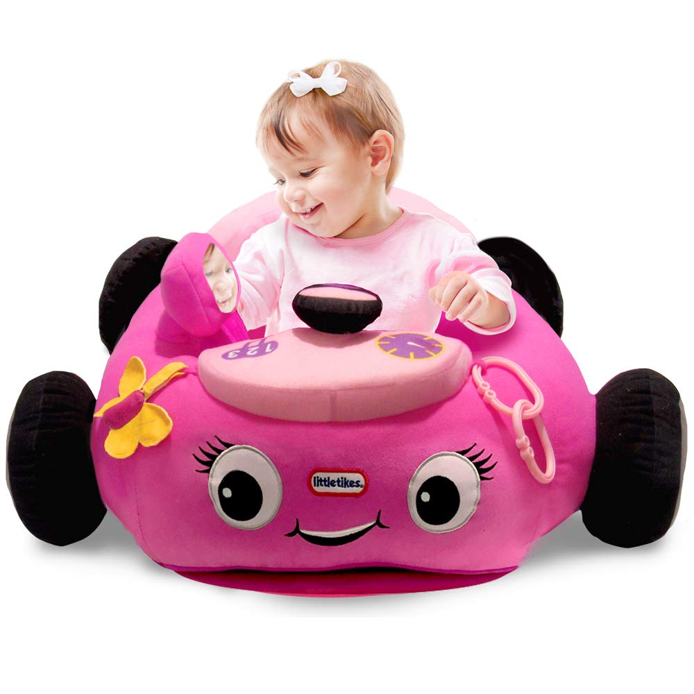 Little Tikes Cozy Coupe and Friends Soft Plush Car Shaped Cushion Baby with  Horn, Cup Holder and Side View Mirror (0-6 Months, Pink/Fuchsia)