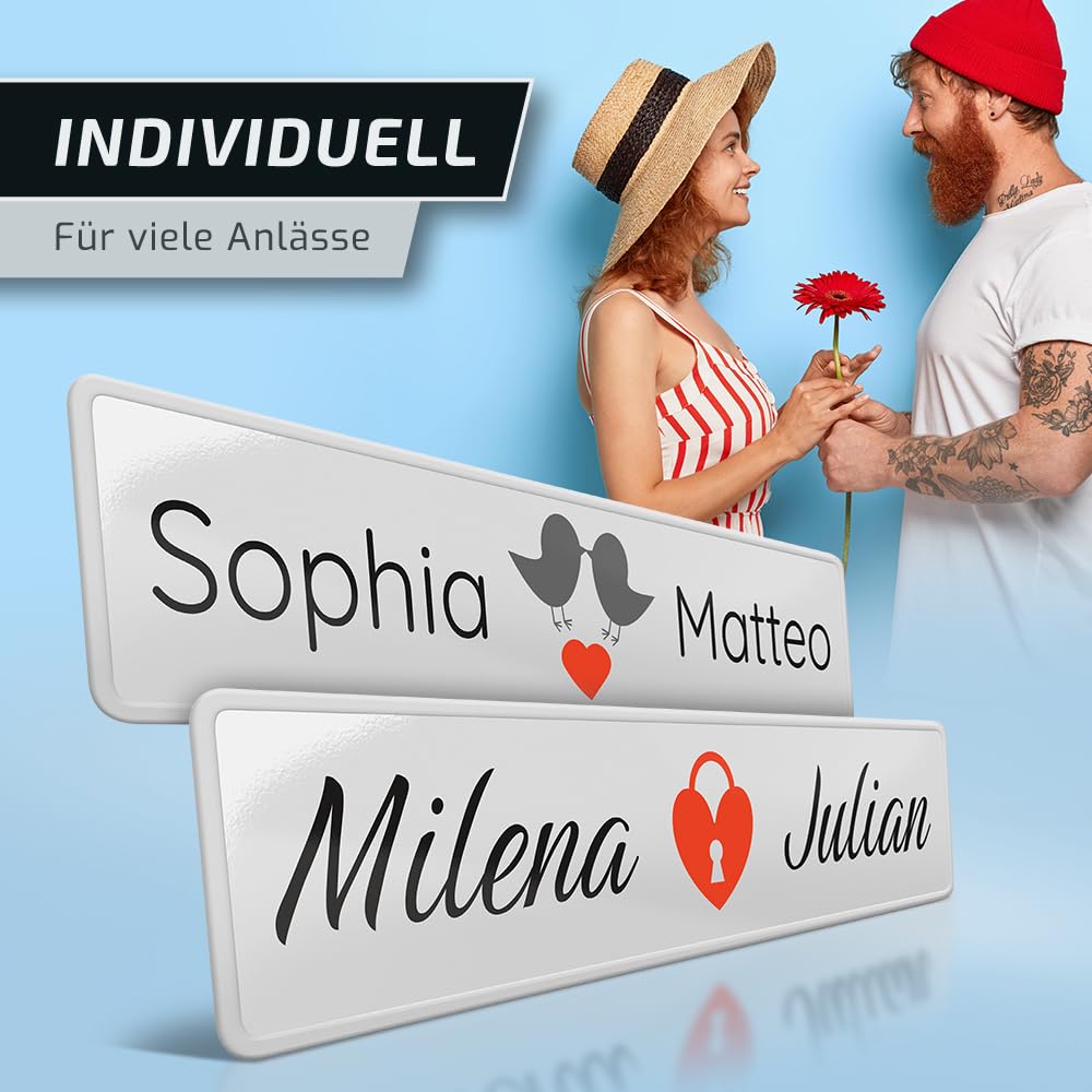 1x Hochzeit Autokennzeichen | ROTE HERZEN | Viele Motive zur Wahl | Hochzeitsauto Kennzeichen | Aluminium | Herzchen Liebe Heart | just married | grod gheirat | 520 x 110 mm