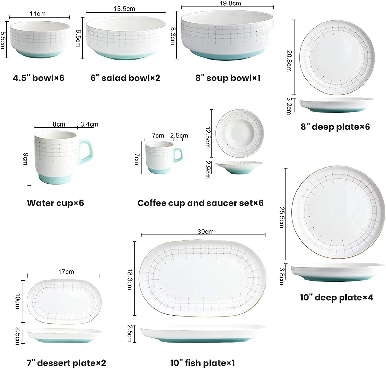 Zestaw zastawy stołowej – 40-częściowy zestaw eleganckich ceramicznych naczyń dla rodziny, z talerzami do steków, daniami deserowymi i kubkami do kawy, porcelanowa zastawa stołowa premium
