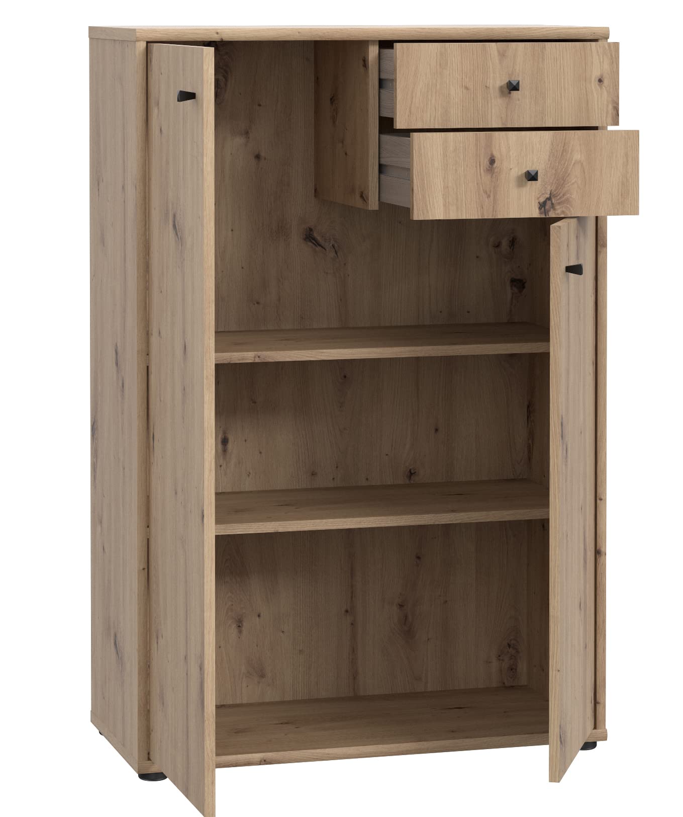 FORTE TEMPRA 2 Kommode mit 2 Türen und 2 Schubladen, Holzwerkstoff, Artisan Eiche Dekor, (B x H x T) 73,7 x 111,1 x 34,8 cm