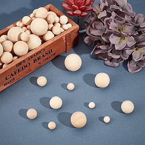 PandaHall 215pcs 6 Size Natural Wood Balls, Wood Craft Balls Unfinished Round Wood Balls Finials Decorative Balls for DIY Craft Jewellery Making 10/12/16/20/24/30mm