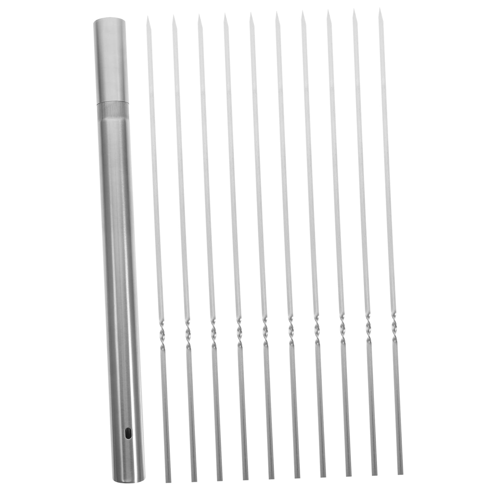 Brochetas Planas para Carne de Acero Inoxidable, 1 Juego | Tubo de Almacenamiento, Reutilizables, Antideslizantes y Fáciles de Llevar, para Verduras y Carne