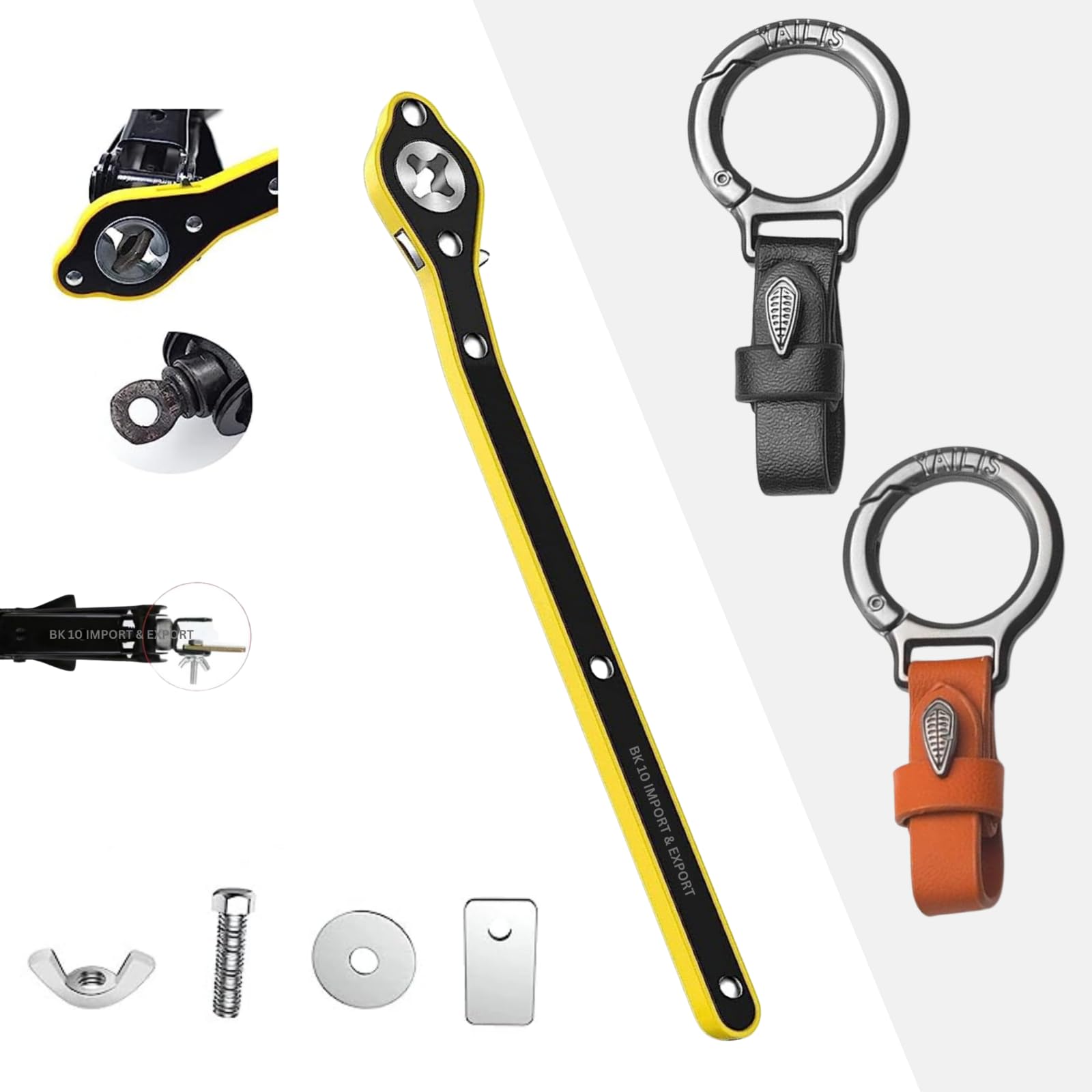 BK 10 IMPORT & EXPORT Labor Saving Hand Car Jack Wrench with Keychain | Wrench | Jack Ratchet Wrench for Car | Leather Universal Keychain (Jack Wrench & Keychain)-image-16