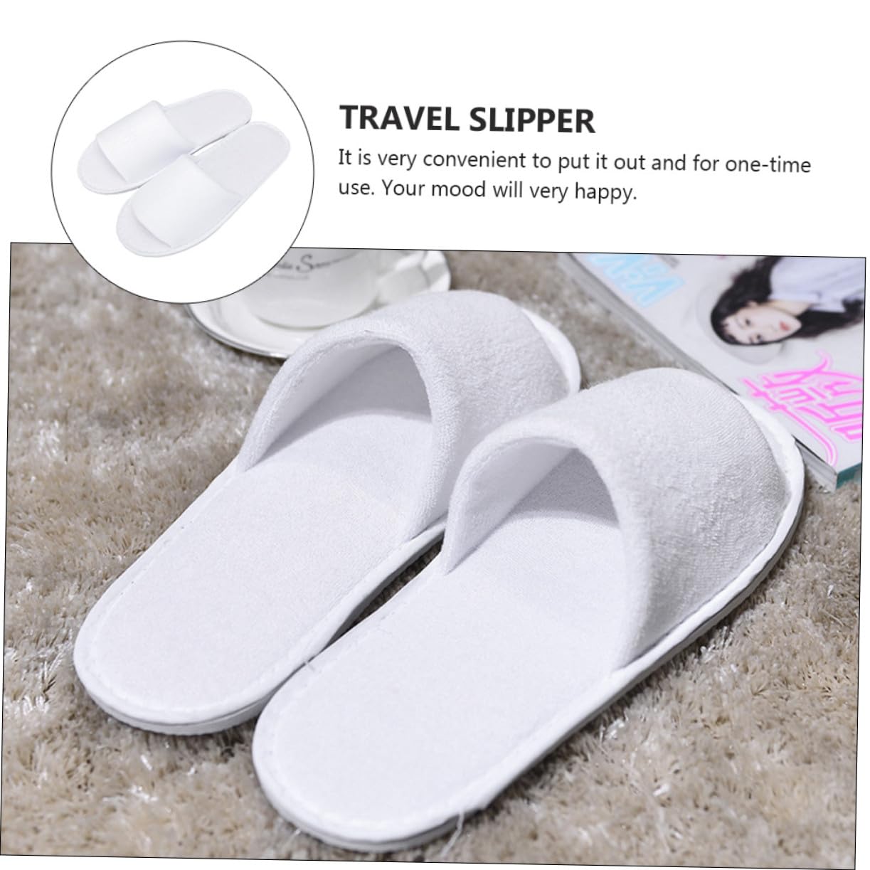 Pantofole Monouso Bianco per Hotel e Viaggio, 10 Paia di Ciabatte Comode Suola Elastiche per Ospiti, Scarpe Aperte Antiscivolo