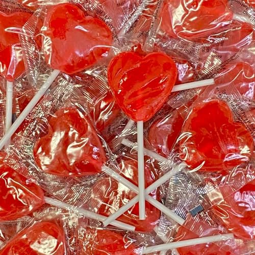 30 Heart Shaped Lollipops Cherry Flavoured Sweet Candy Lollies, Ideal for Snack Cupboard, Weddings, Valentines, Party Bag fillers
